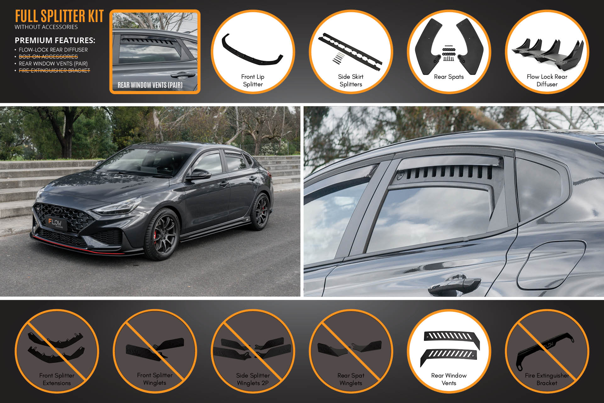 Flow Designs i30N Fastback PD FL 2022+ Full Lip Splitter Set - iilumolab