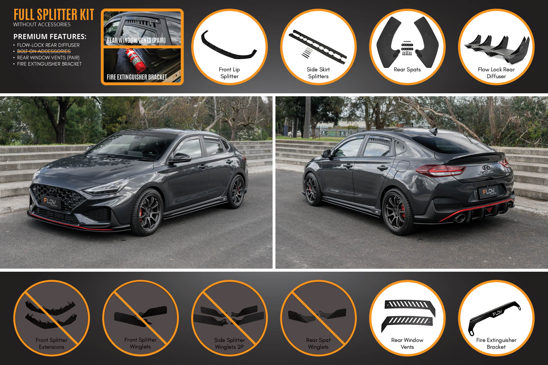 Flow Designs i30N Fastback PD FL 2022+ Full Lip Splitter Set - iilumolab