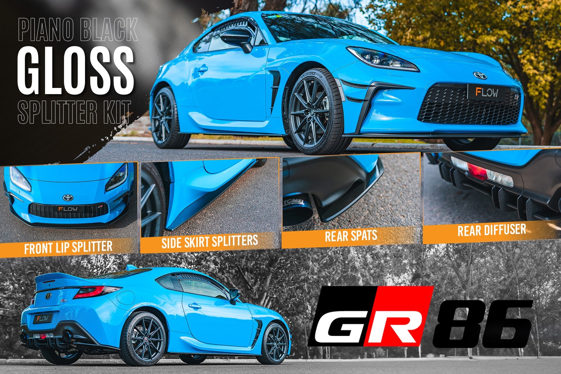 Flow Designs ZN8 GR86 Full Lip Splitter Set (GLOSS BLACK) - iilumolab