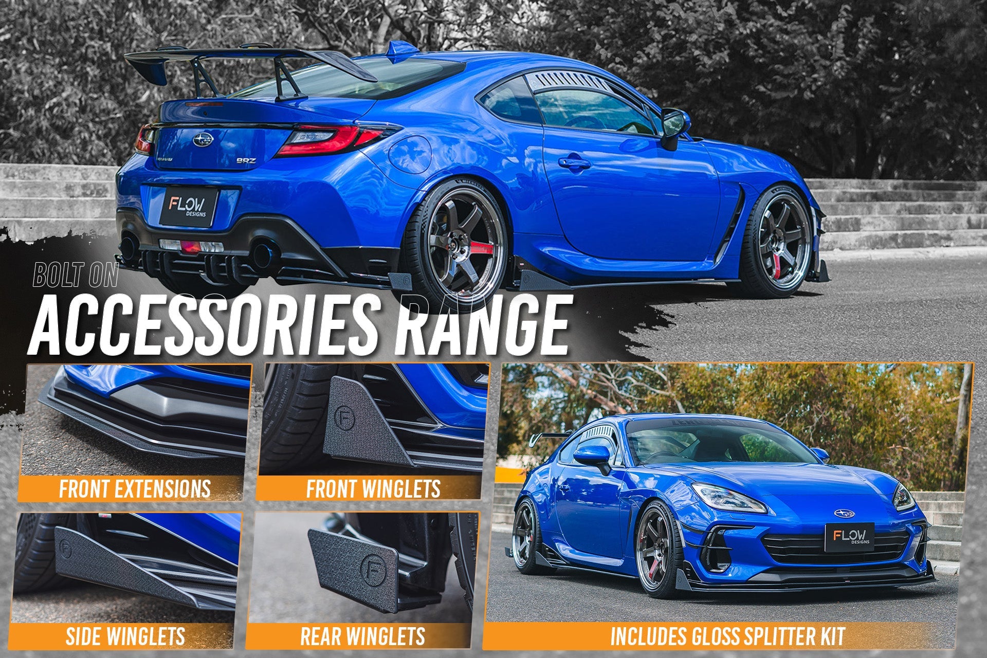Flow Designs ZD8 BRZ STI Full Lip Splitter Set (GLOSS BLACK) - iilumolab
