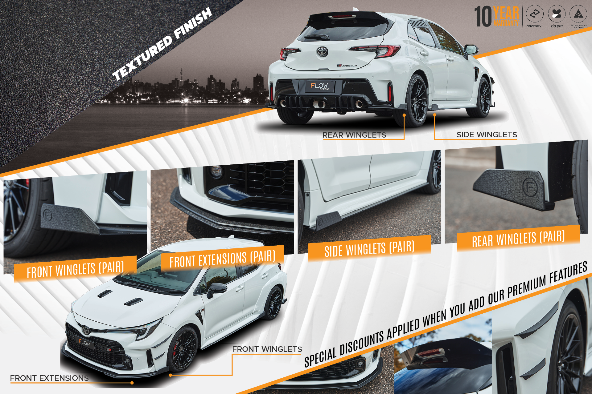 Flow Designs Corolla GR Full Lip Splitter Set (TEXTURED BLACK) - iilumolab