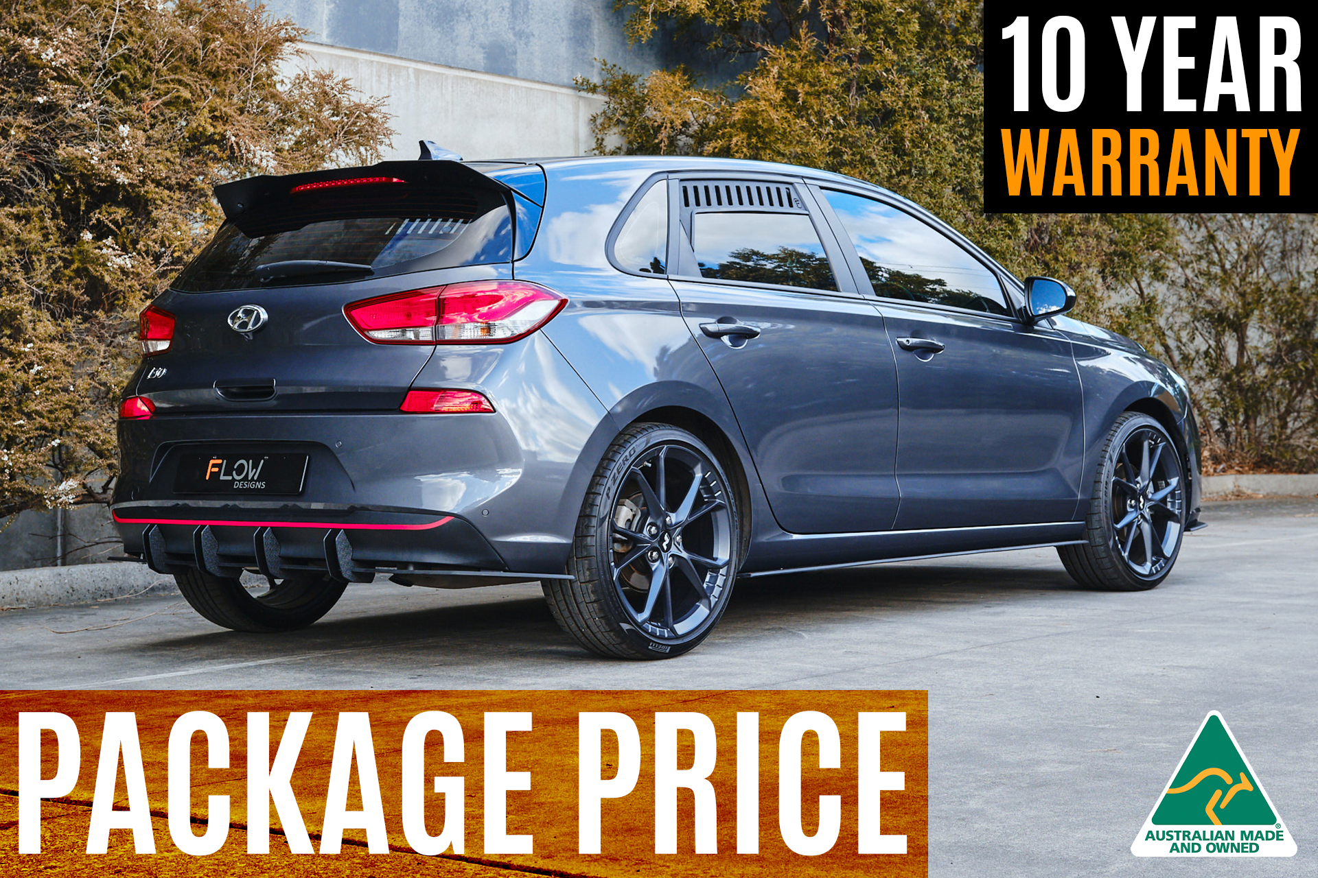 Flow Designs i30 Hatch PD1, PD2 2018-2020 Full Lip Splitter Set with Flow-Lock Rear Diffuser - iilumolab