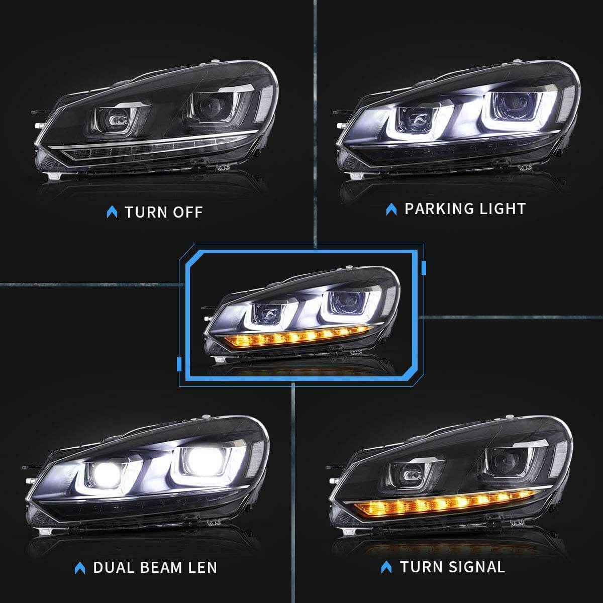 2008-2013 VW MK7R STYLE SEQUENTIAL LED HEADLIGHTS