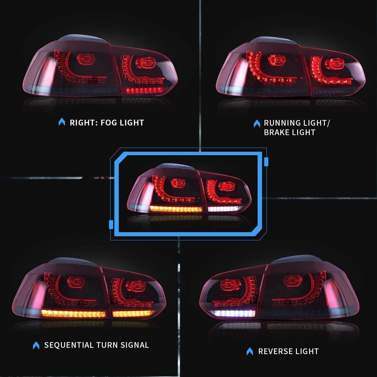 2008-2013 VW GOLF MK6R STYLE SEQUENTIAL LED TAIL LIGHTS - iilumo