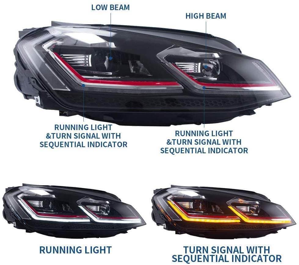 2012-2020 VW MK7.5R STYLE SEQUENTIAL LED HEADLIGHTS (MK7)