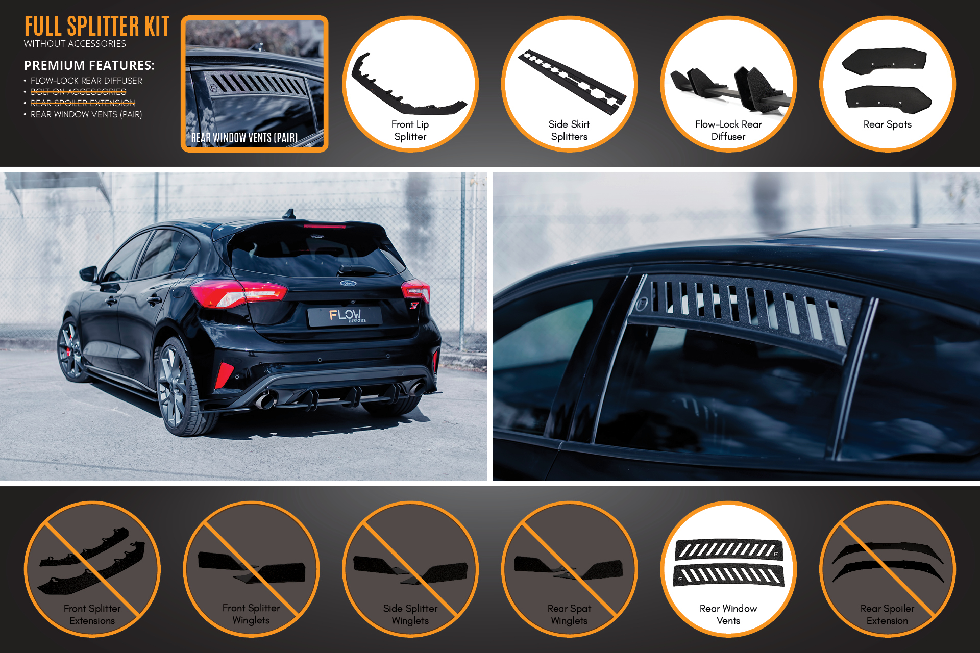 Flow Designs MK4 & MK4.5 Focus ST Full Lip Splitter Set - iilumolab