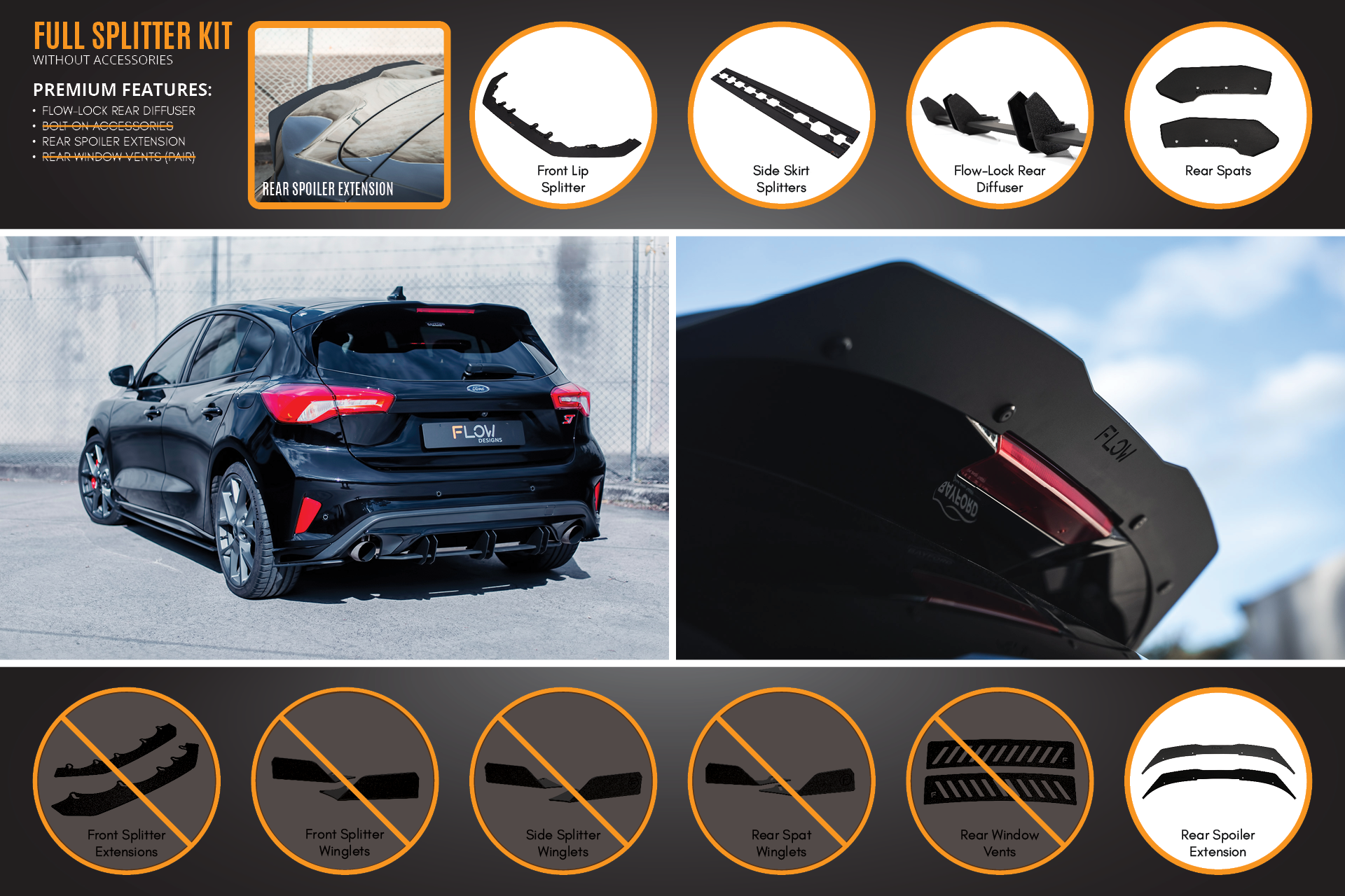 Flow Designs MK4 & MK4.5 Focus ST Full Lip Splitter Set - iilumolab