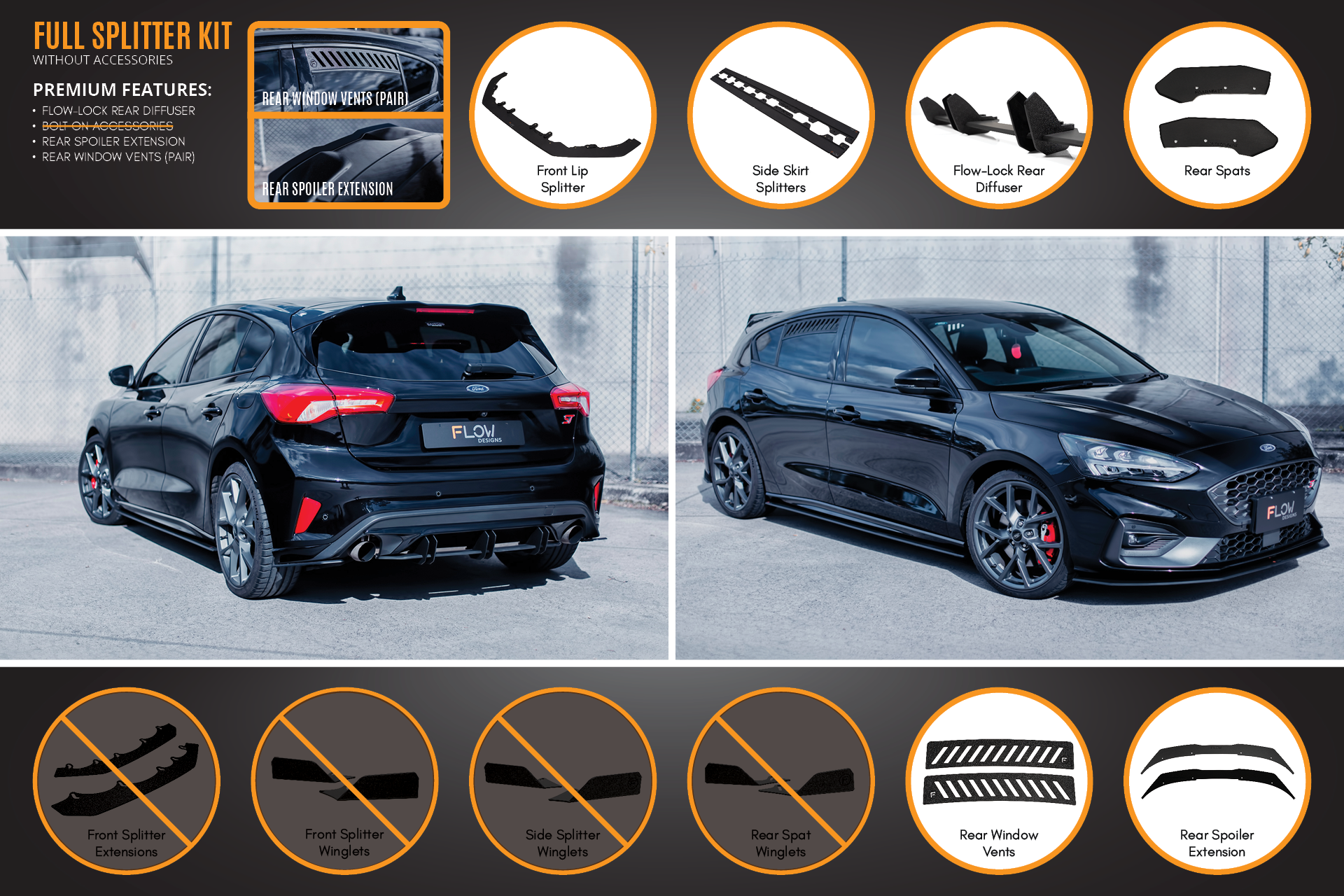 Flow Designs MK4 & MK4.5 Focus ST Full Lip Splitter Set - iilumolab