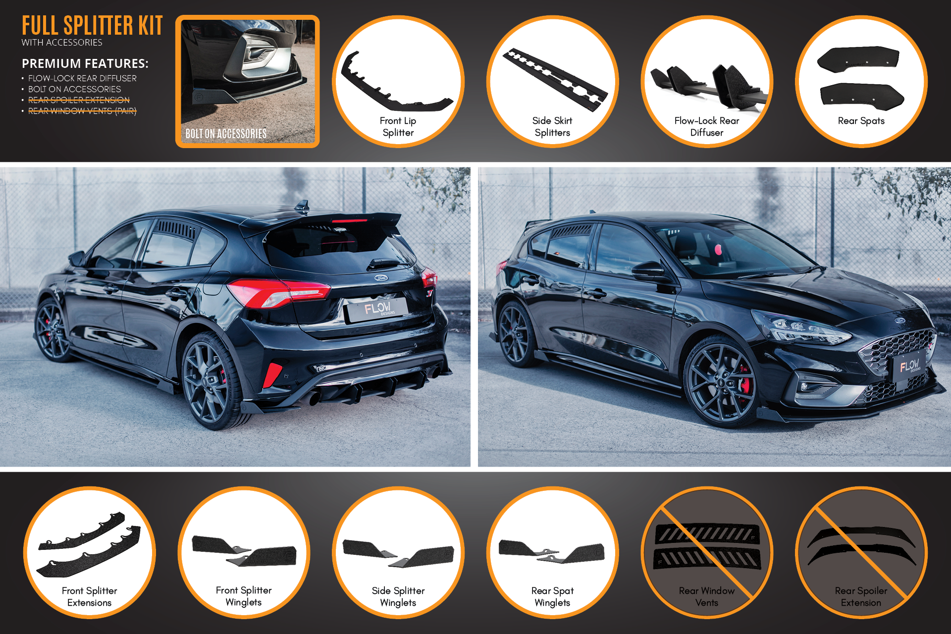 Flow Designs MK4 & MK4.5 Focus ST Full Lip Splitter Set - iilumolab
