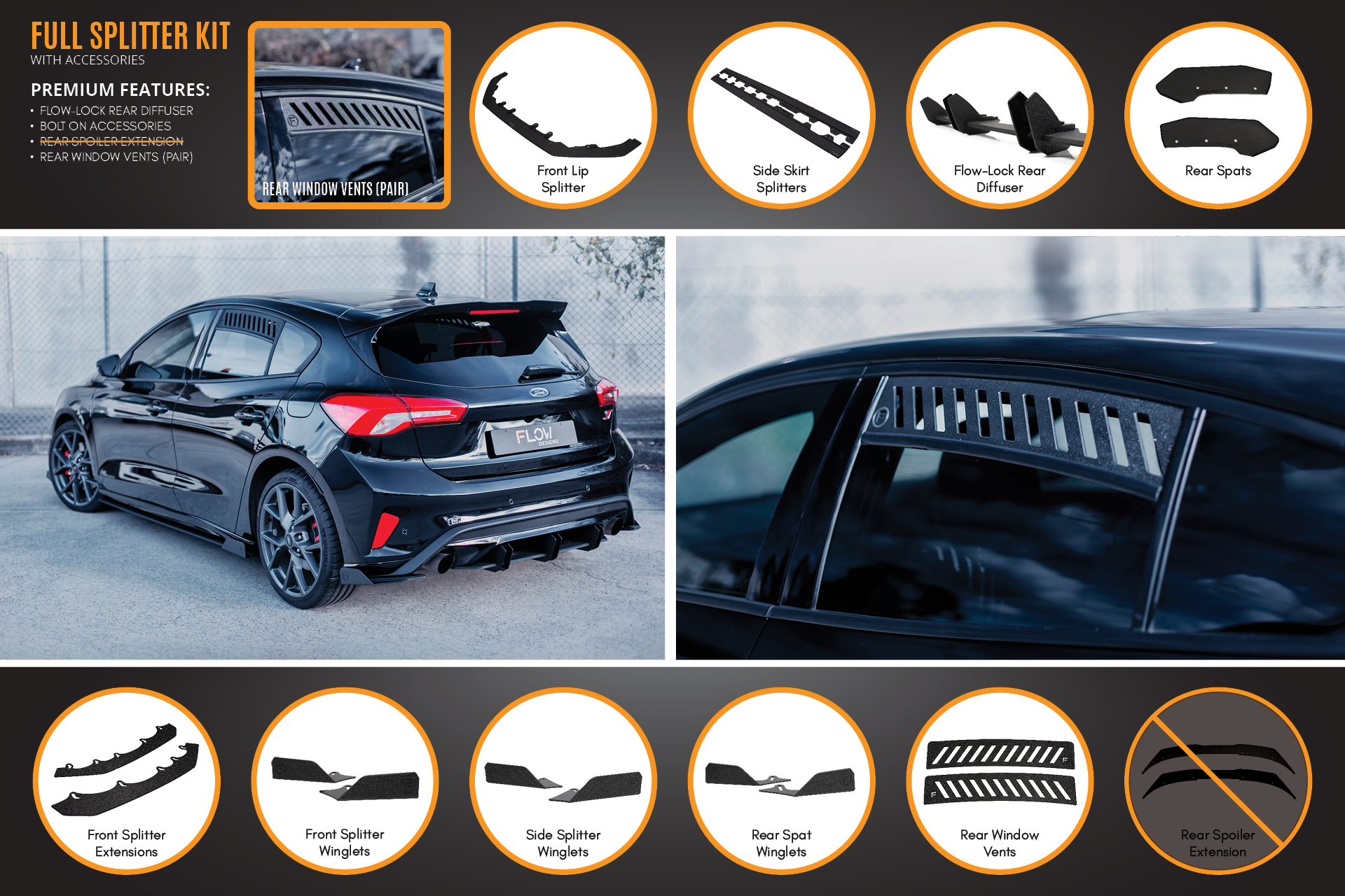 Flow Designs MK4 & MK4.5 Focus ST Full Lip Splitter Set - iilumolab