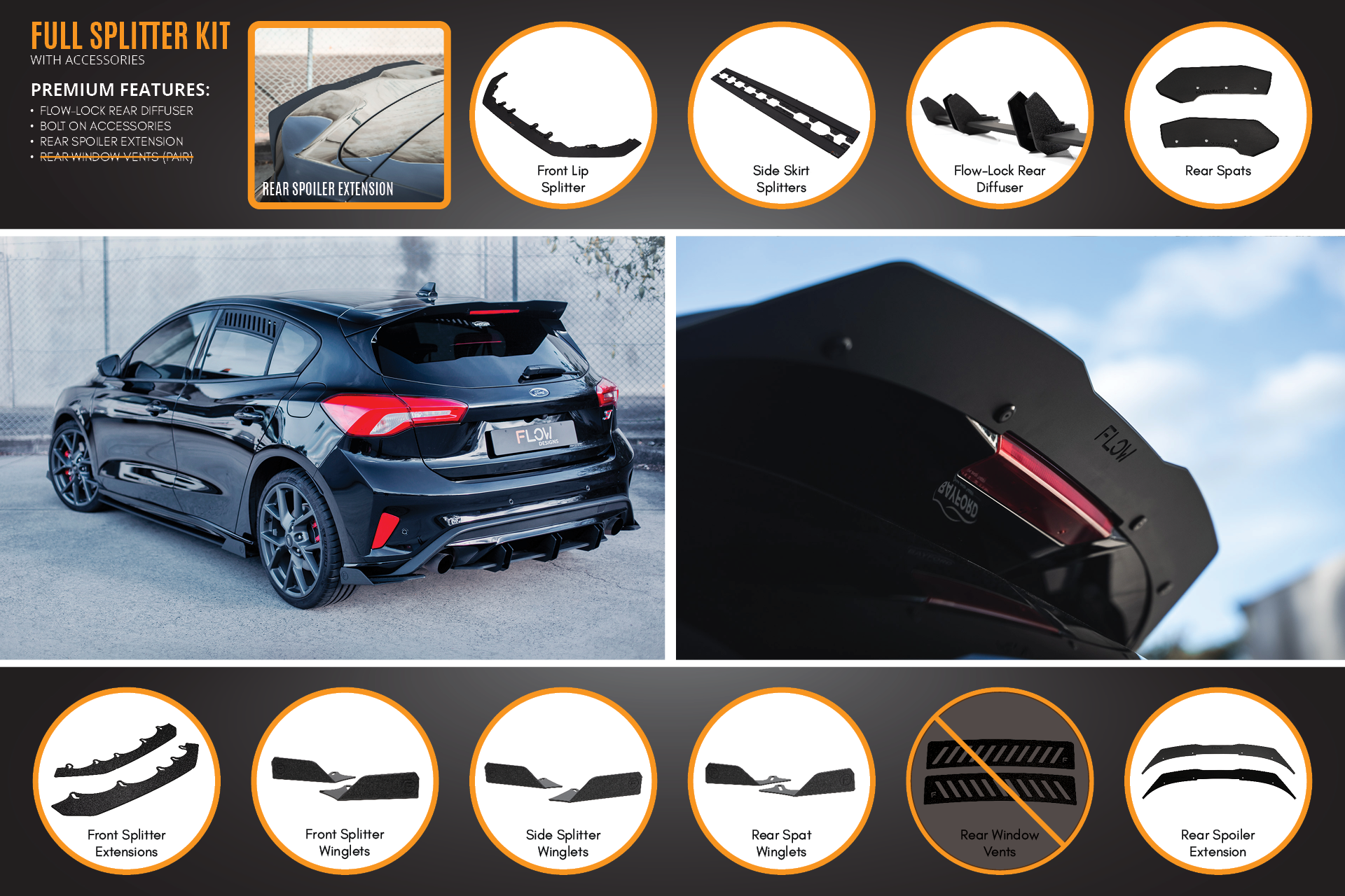 Flow Designs MK4 & MK4.5 Focus ST Full Lip Splitter Set - iilumolab
