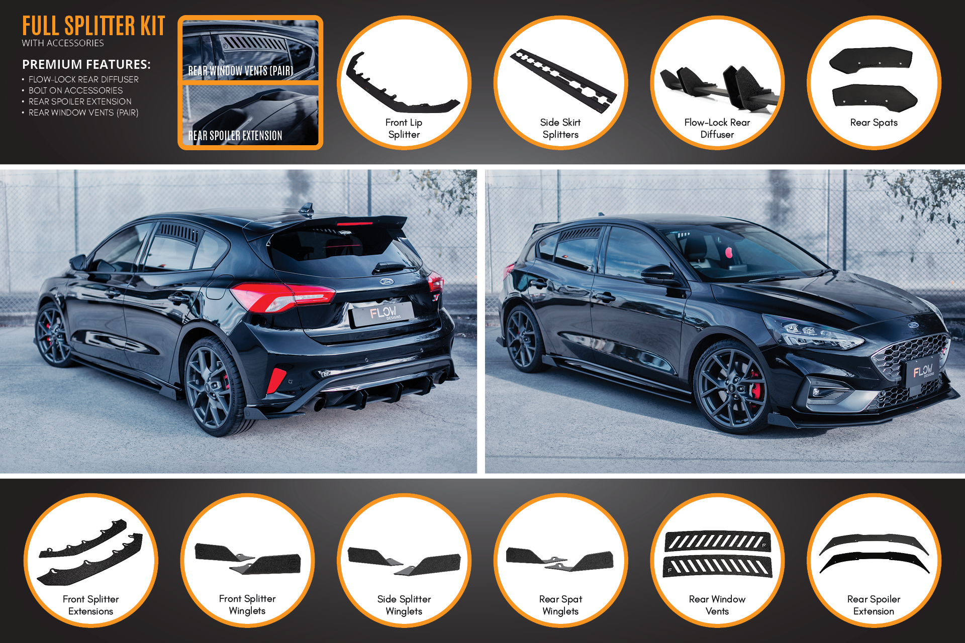 Flow Designs MK4 & MK4.5 Focus ST Full Lip Splitter Set - iilumolab