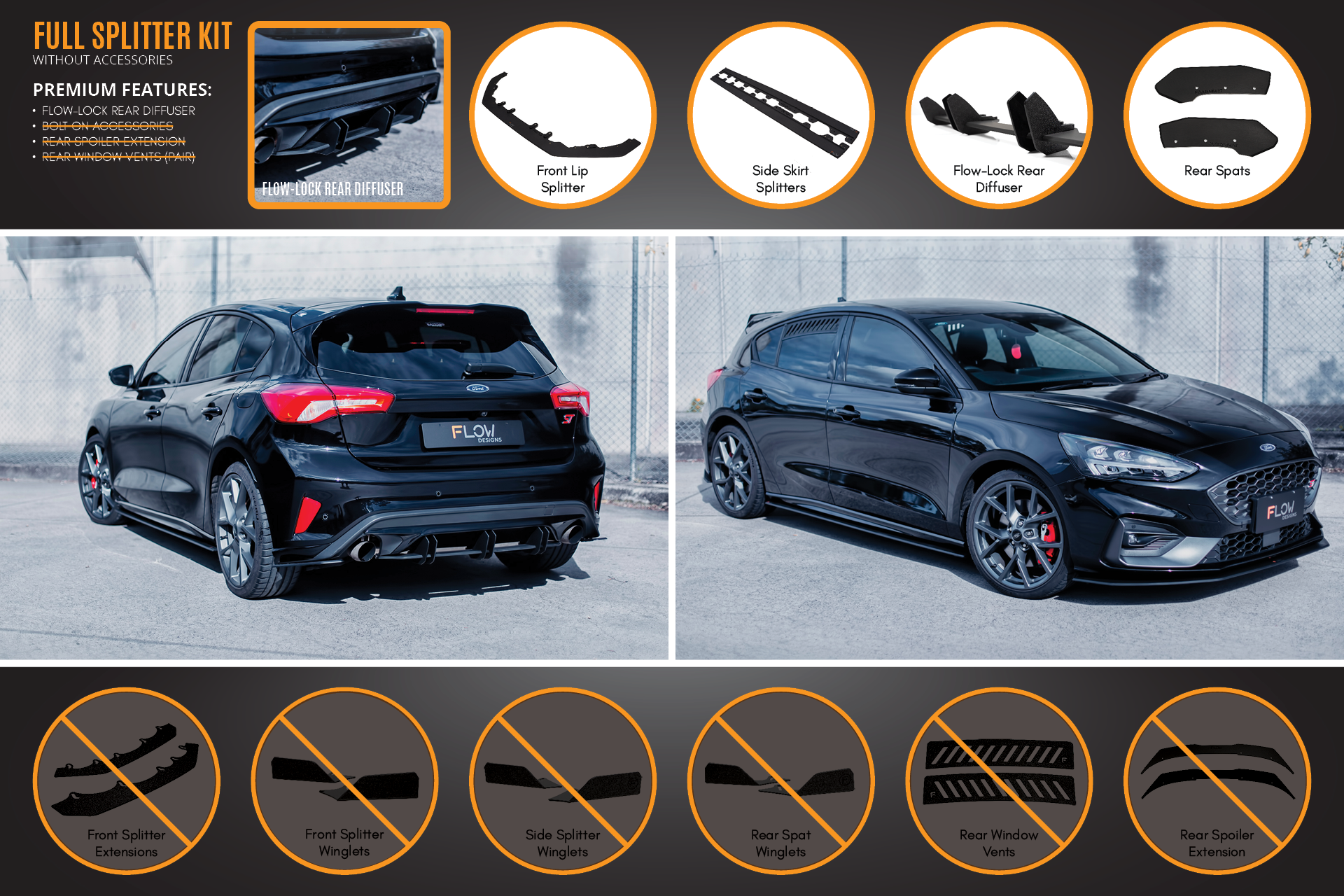 Flow Designs MK4 & MK4.5 Focus ST Full Lip Splitter Set - iilumolab