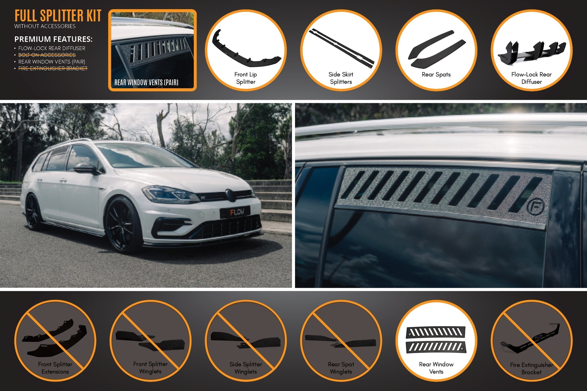 Flow Designs MK7.5 Golf R Wagon Full Lip Splitter Set - iilumolab