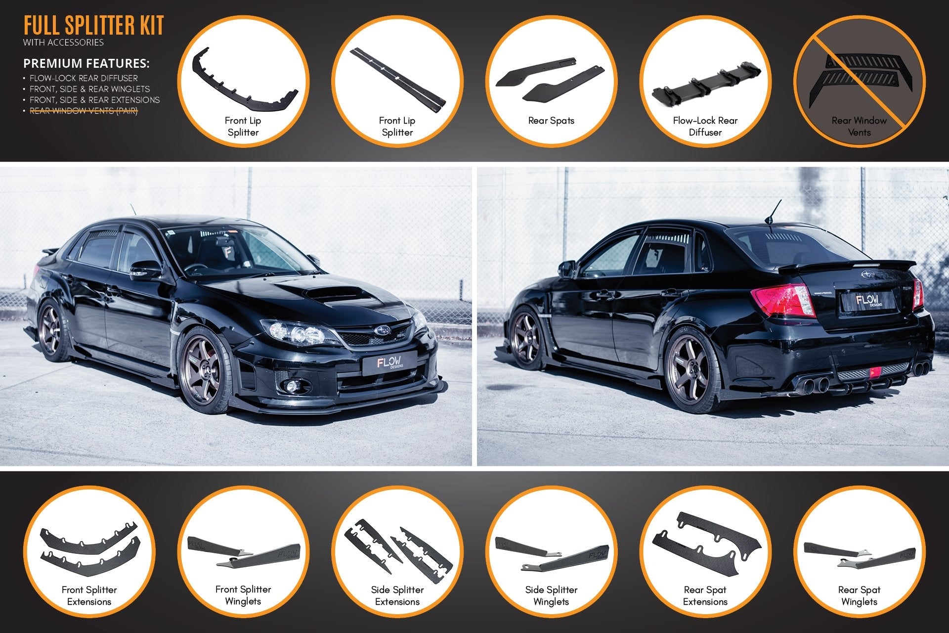 Flow Designs Impreza WRX / STI G3 Sedan FL Full Lip Splitter Set - iilumolab