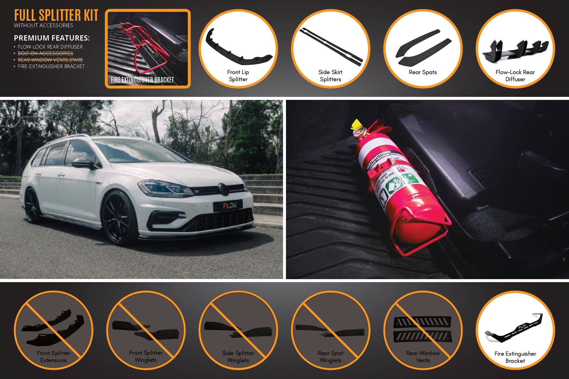 Flow Designs MK7.5 Golf R Wagon Full Lip Splitter Set - iilumolab