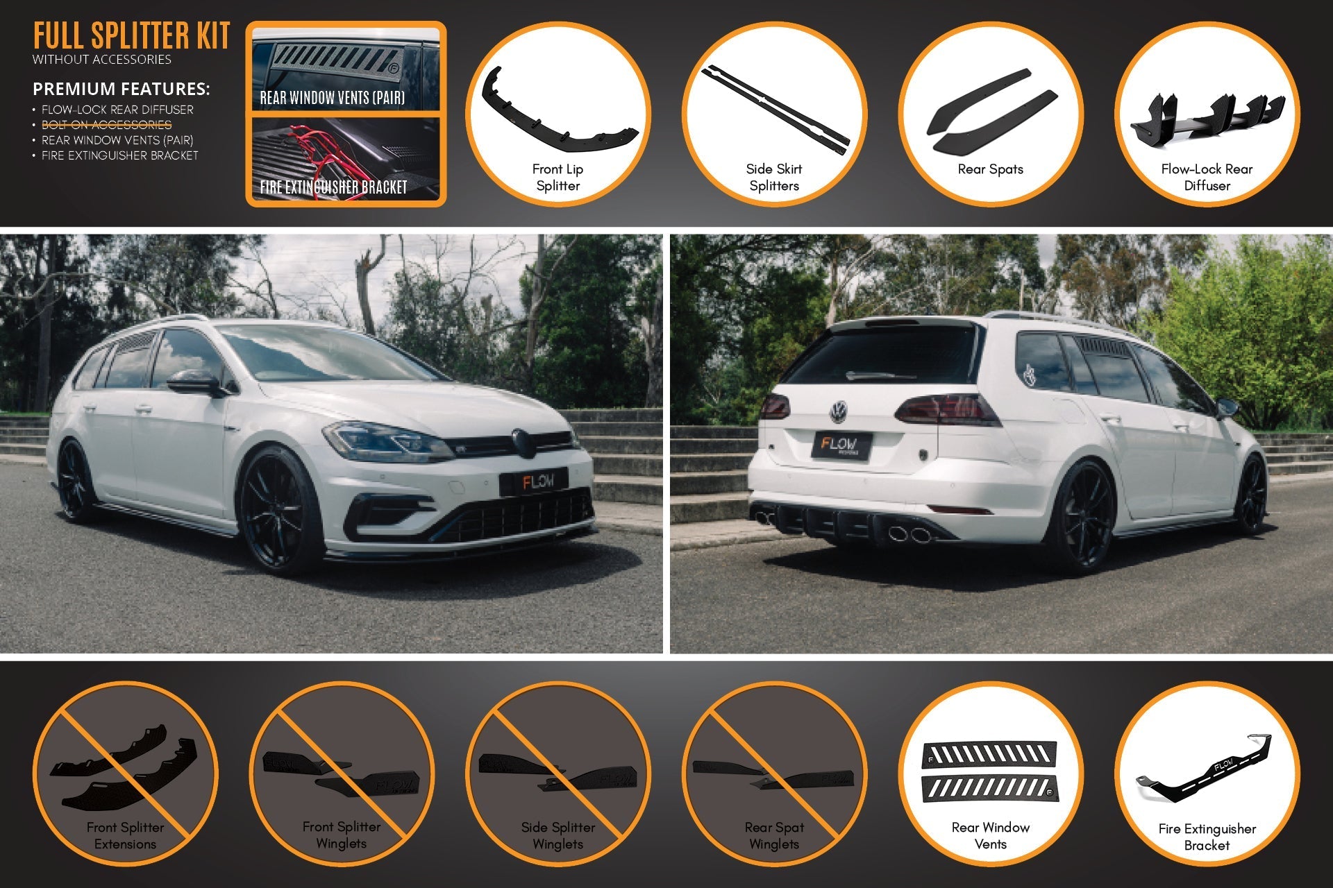 Flow Designs MK7.5 Golf R Wagon Full Lip Splitter Set - iilumolab