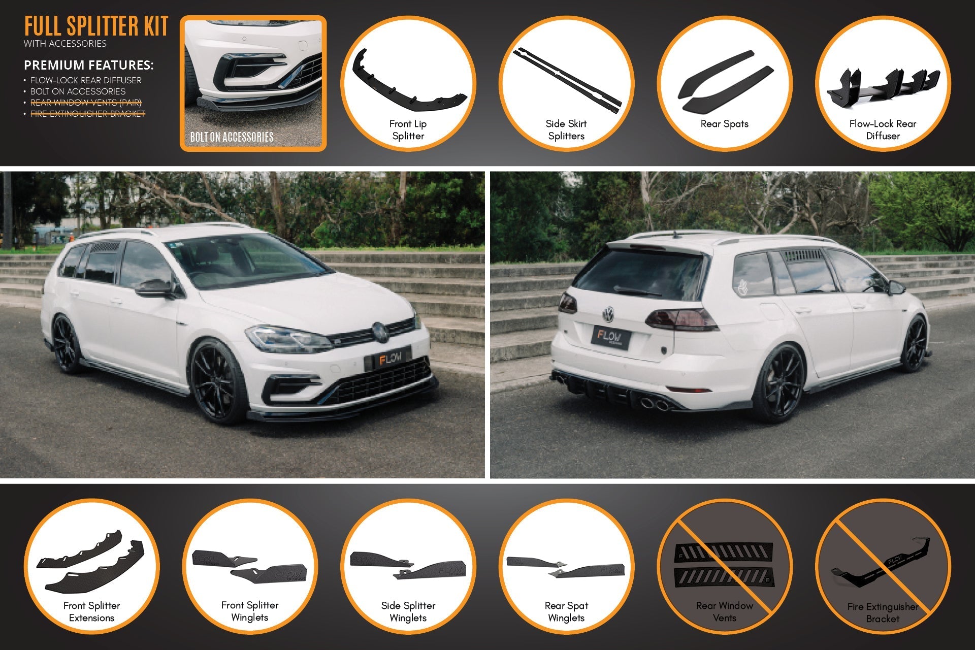 Flow Designs MK7.5 Golf R Wagon Full Lip Splitter Set - iilumolab