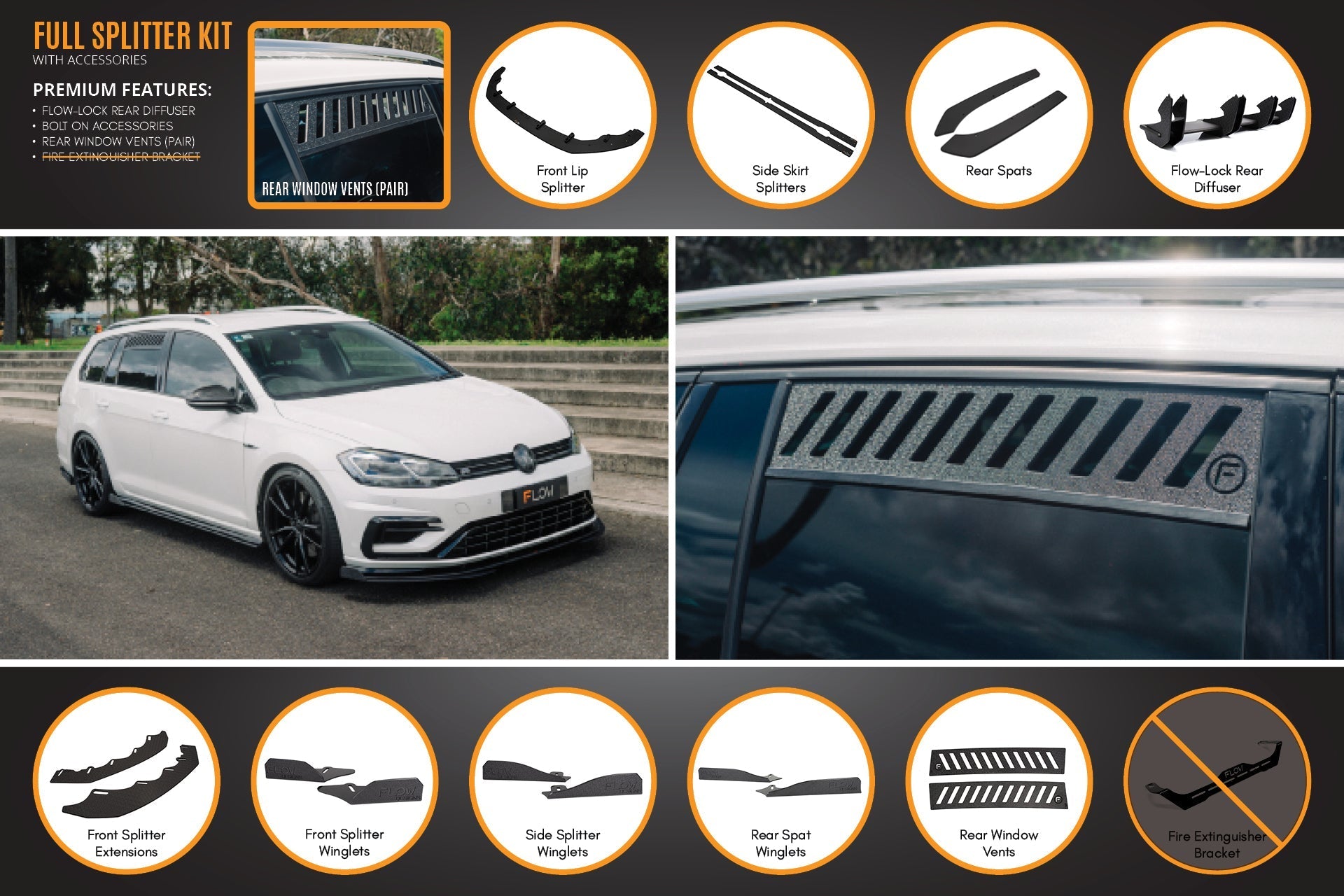 Flow Designs MK7.5 Golf R Wagon Full Lip Splitter Set - iilumolab