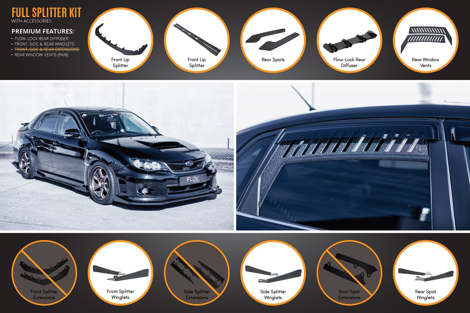 Flow Designs Impreza WRX / STI G3 Sedan FL Full Lip Splitter Set - iilumolab