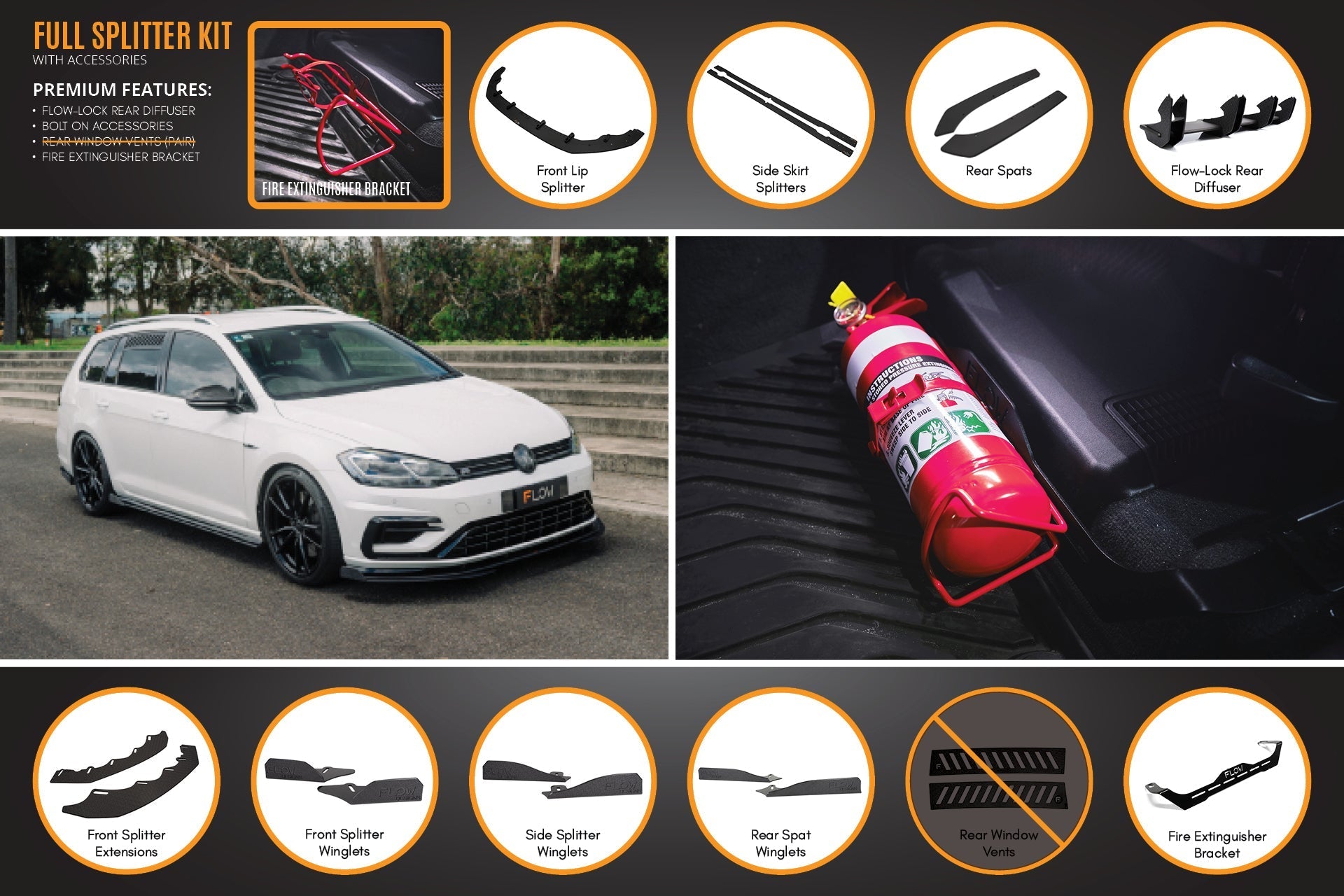 Flow Designs MK7.5 Golf R Wagon Full Lip Splitter Set - iilumolab