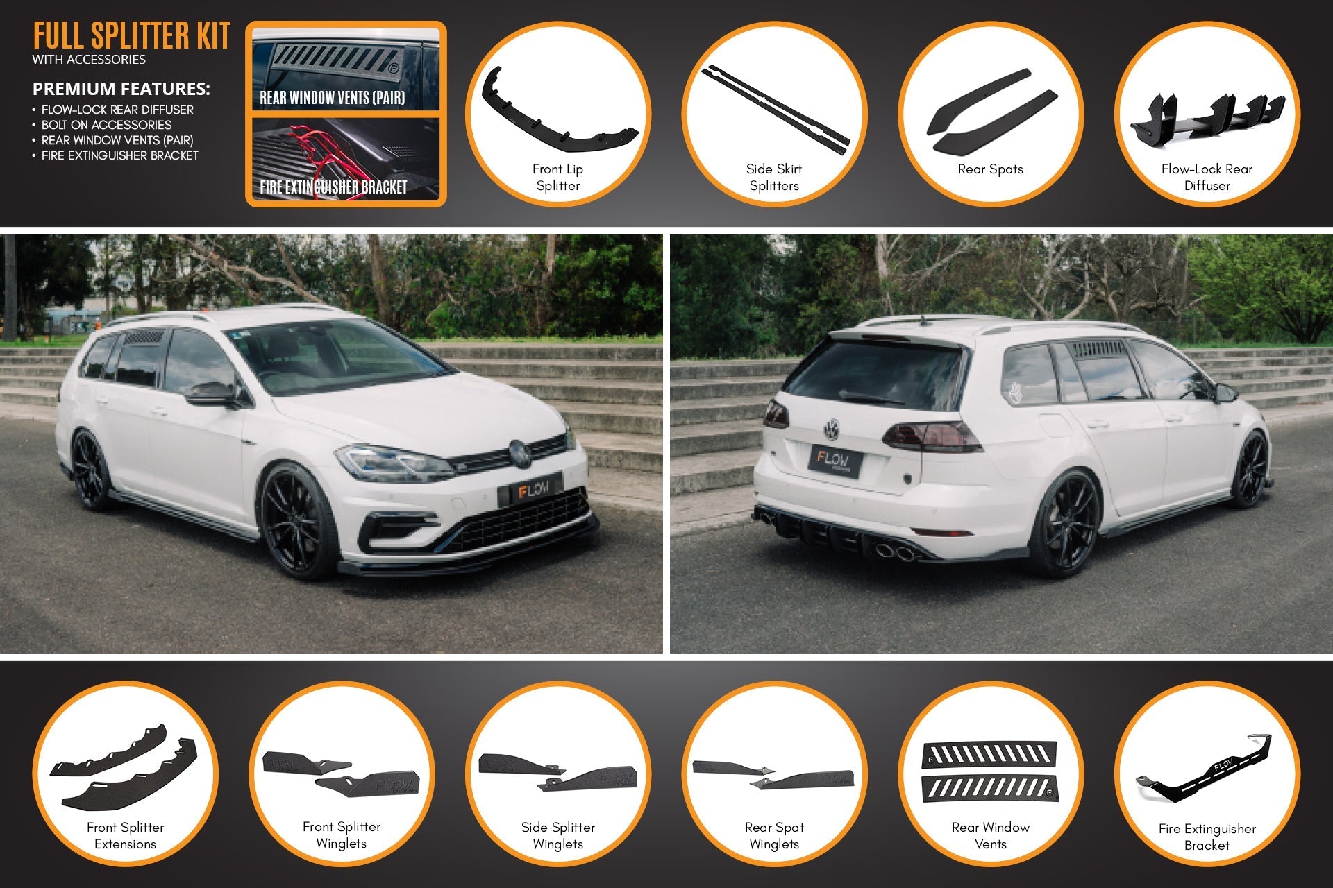 Flow Designs MK7.5 Golf R Wagon Full Lip Splitter Set - iilumolab