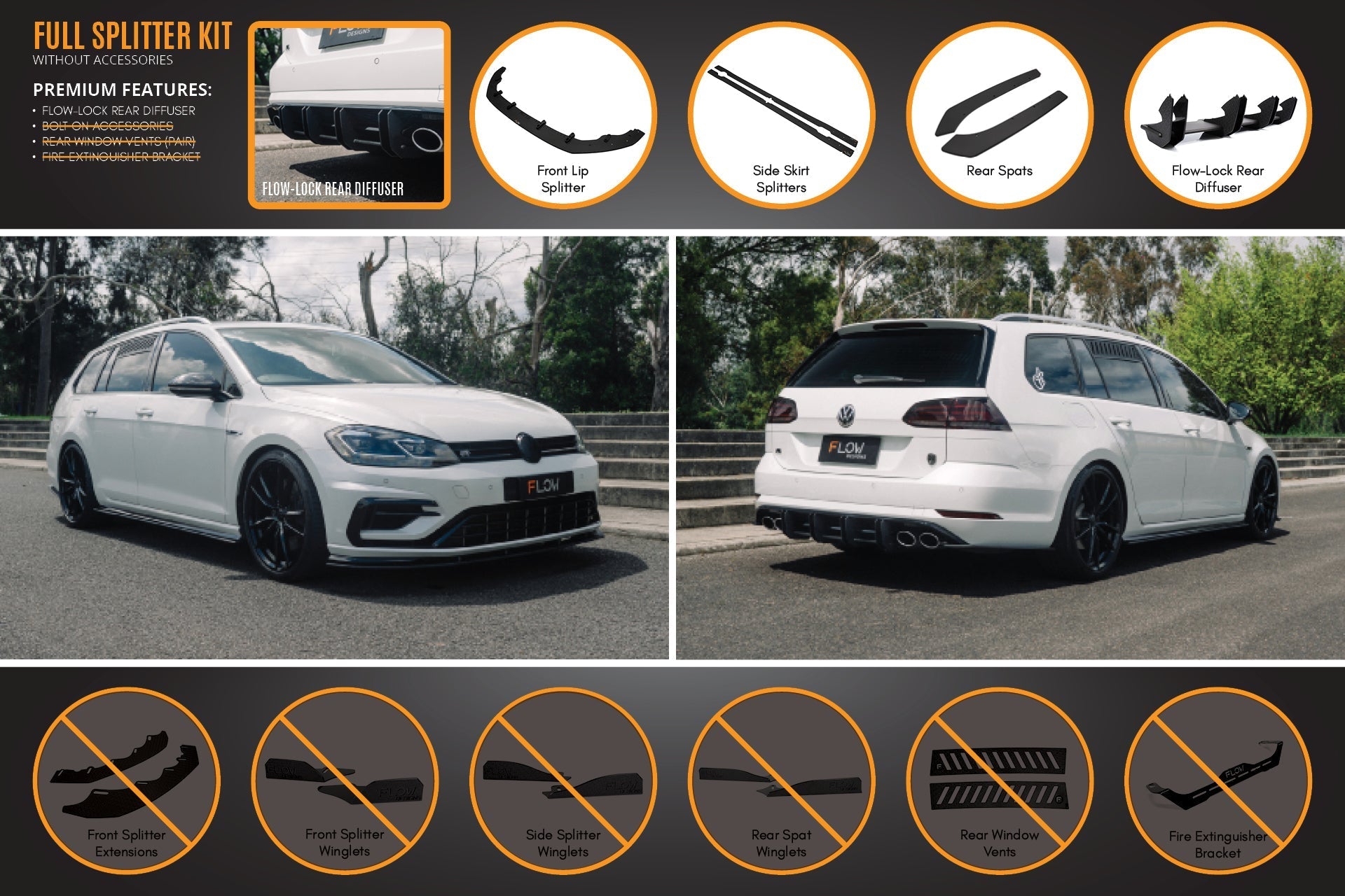 Flow Designs MK7.5 Golf R Wagon Full Lip Splitter Set - iilumolab