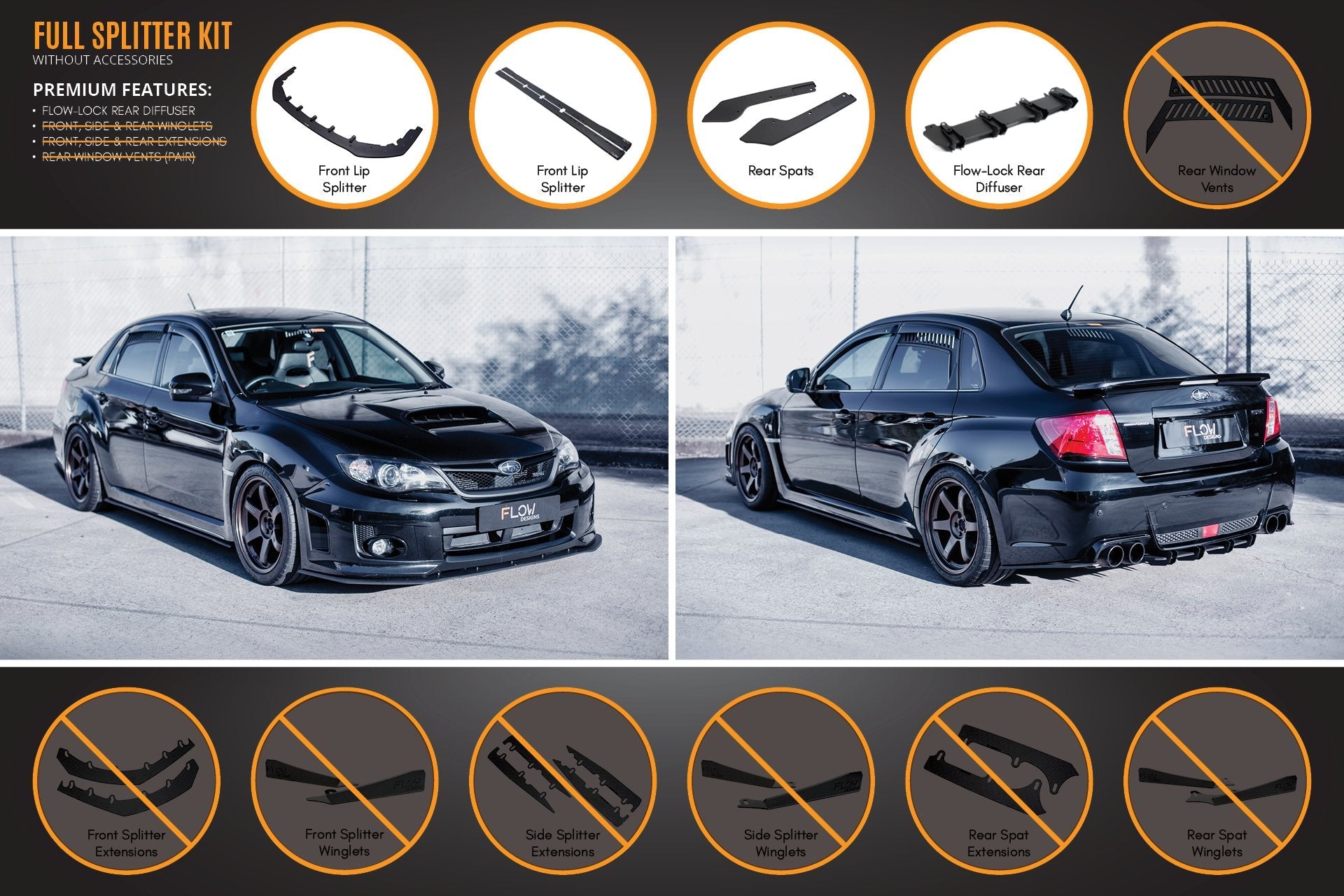 Flow Designs Impreza WRX / STI G3 Sedan FL Full Lip Splitter Set - iilumolab