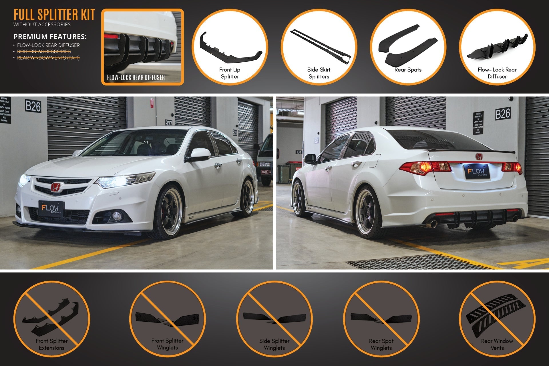 Flow Designs CU2 Accord Euro Full Lip Splitter Set - Modulo - iilumolab