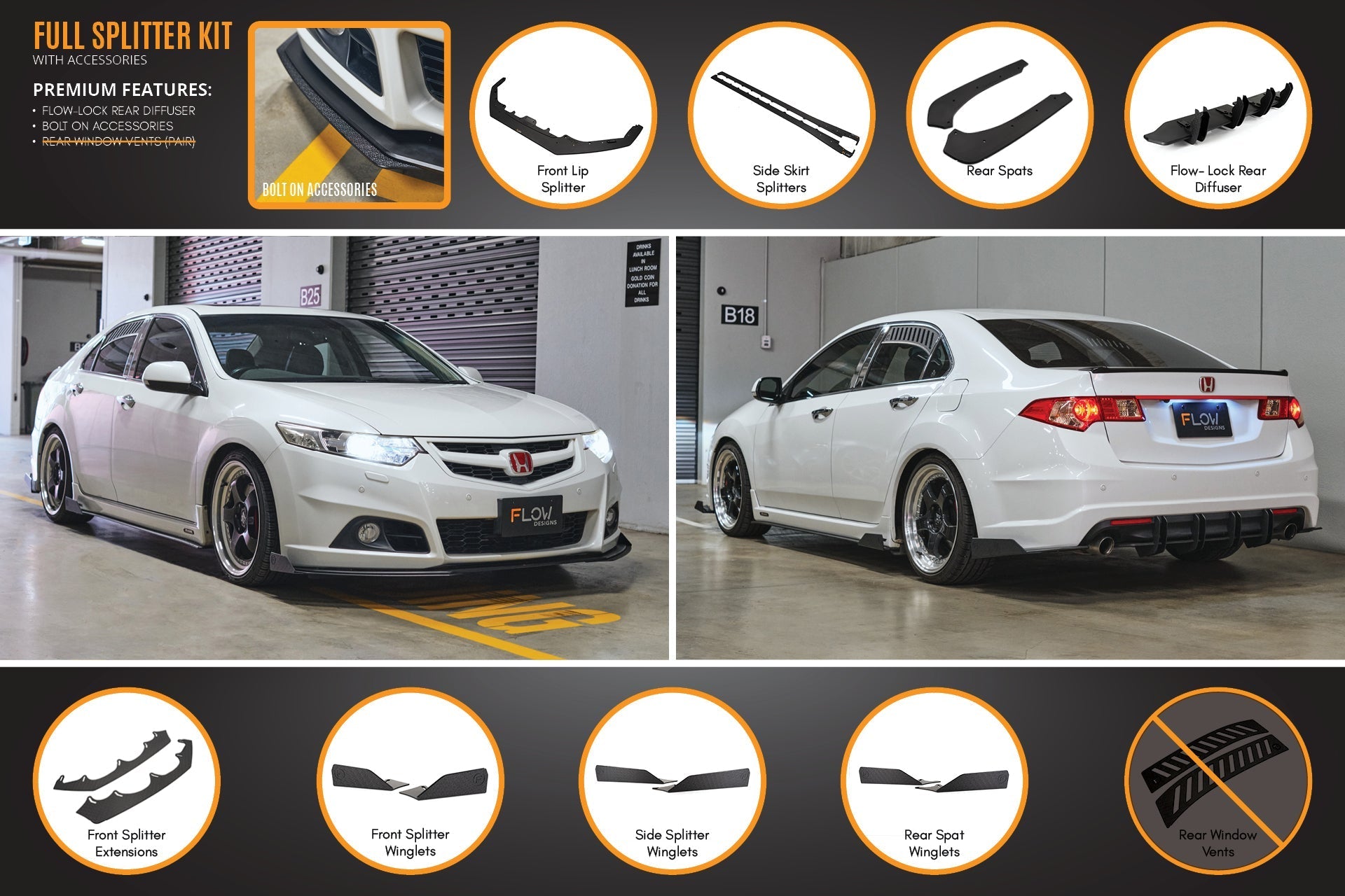 Flow Designs CU2 Accord Euro Full Lip Splitter Set - Modulo - iilumolab