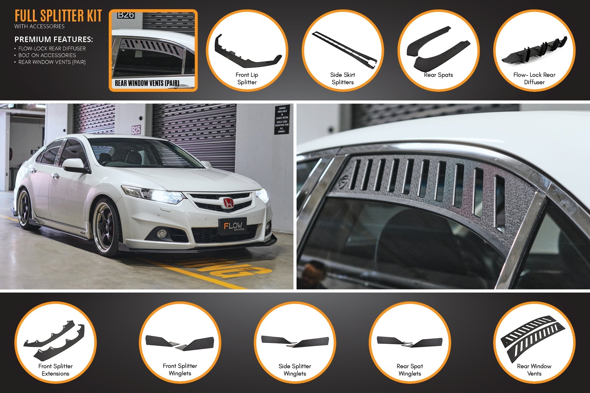 Flow Designs CU2 Accord Euro Full Lip Splitter Set - Modulo - iilumolab