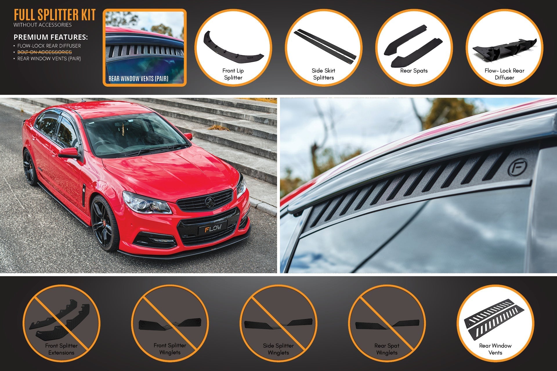 Flow Designs VF Commodore S1 Sedan Full Lip Splitter Set - iilumolab