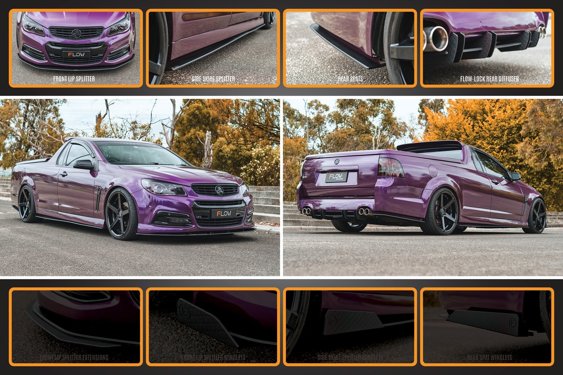 Flow Designs VF Commodore S1 Ute Full Lip Splitter Set - iilumolab