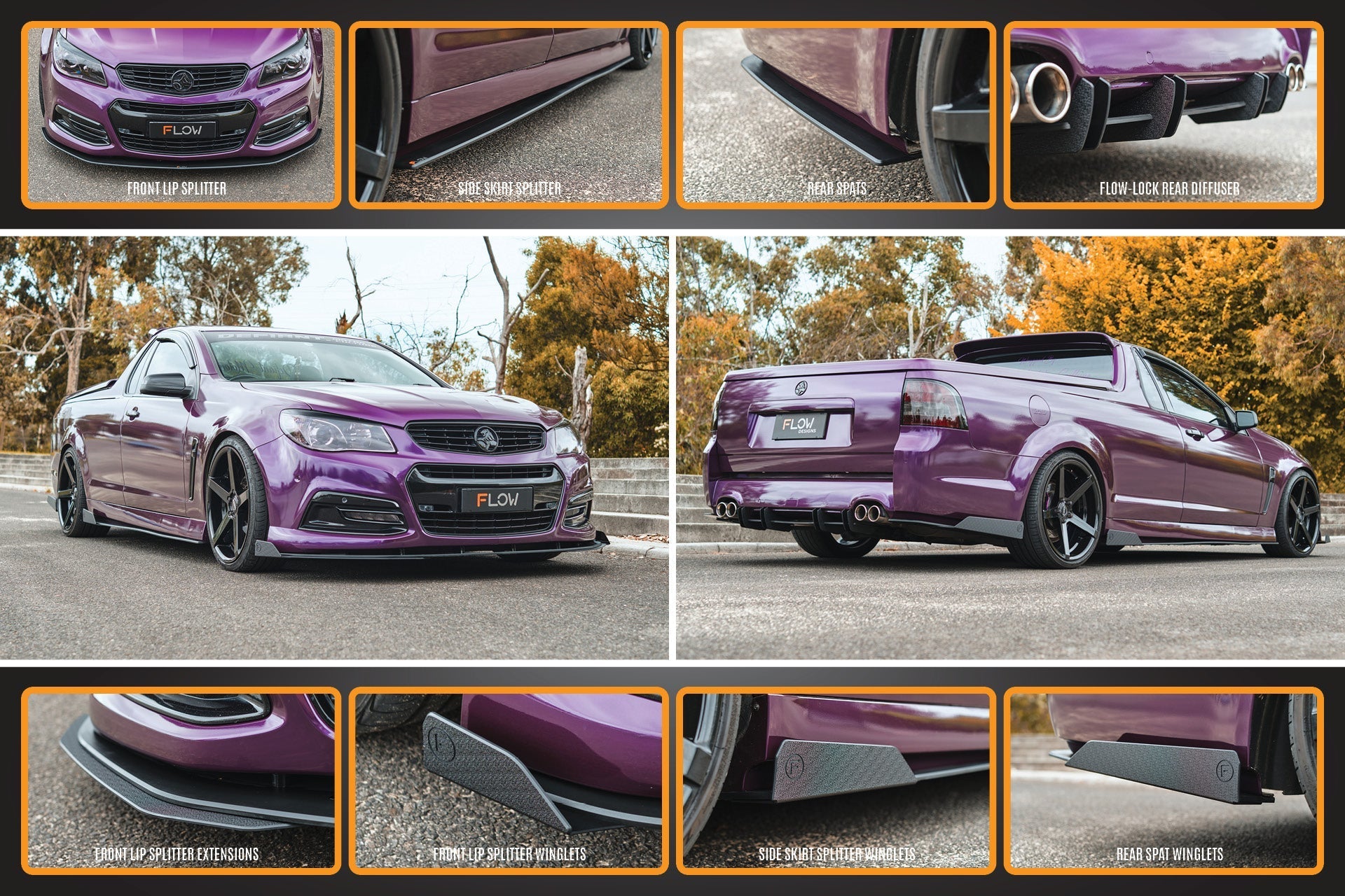 Flow Designs VF Commodore S1 Ute Full Lip Splitter Set - iilumolab