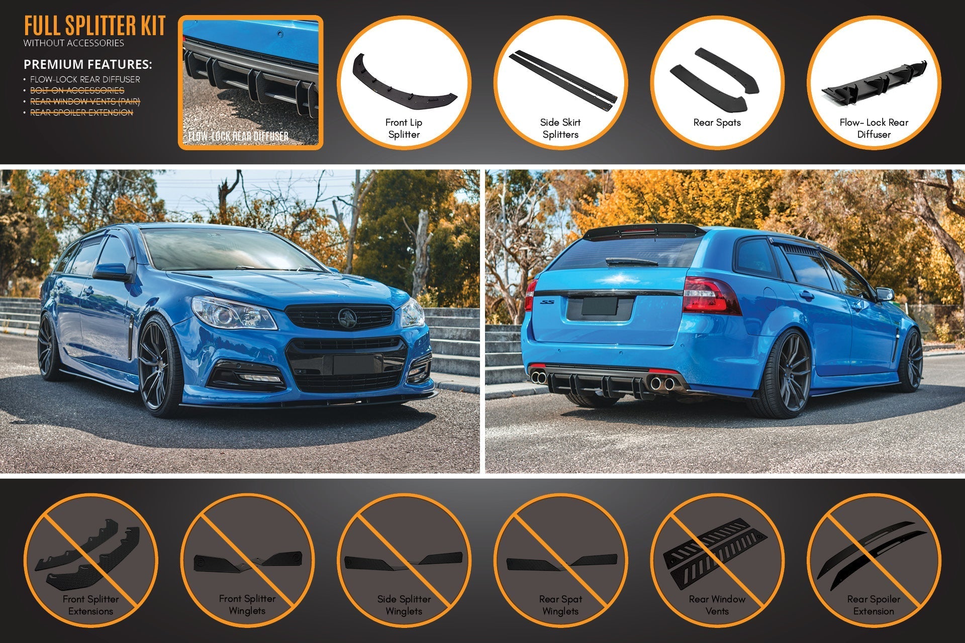 Flow Designs VF Commodore S1 Wagon Full Lip Splitter Set - iilumolab