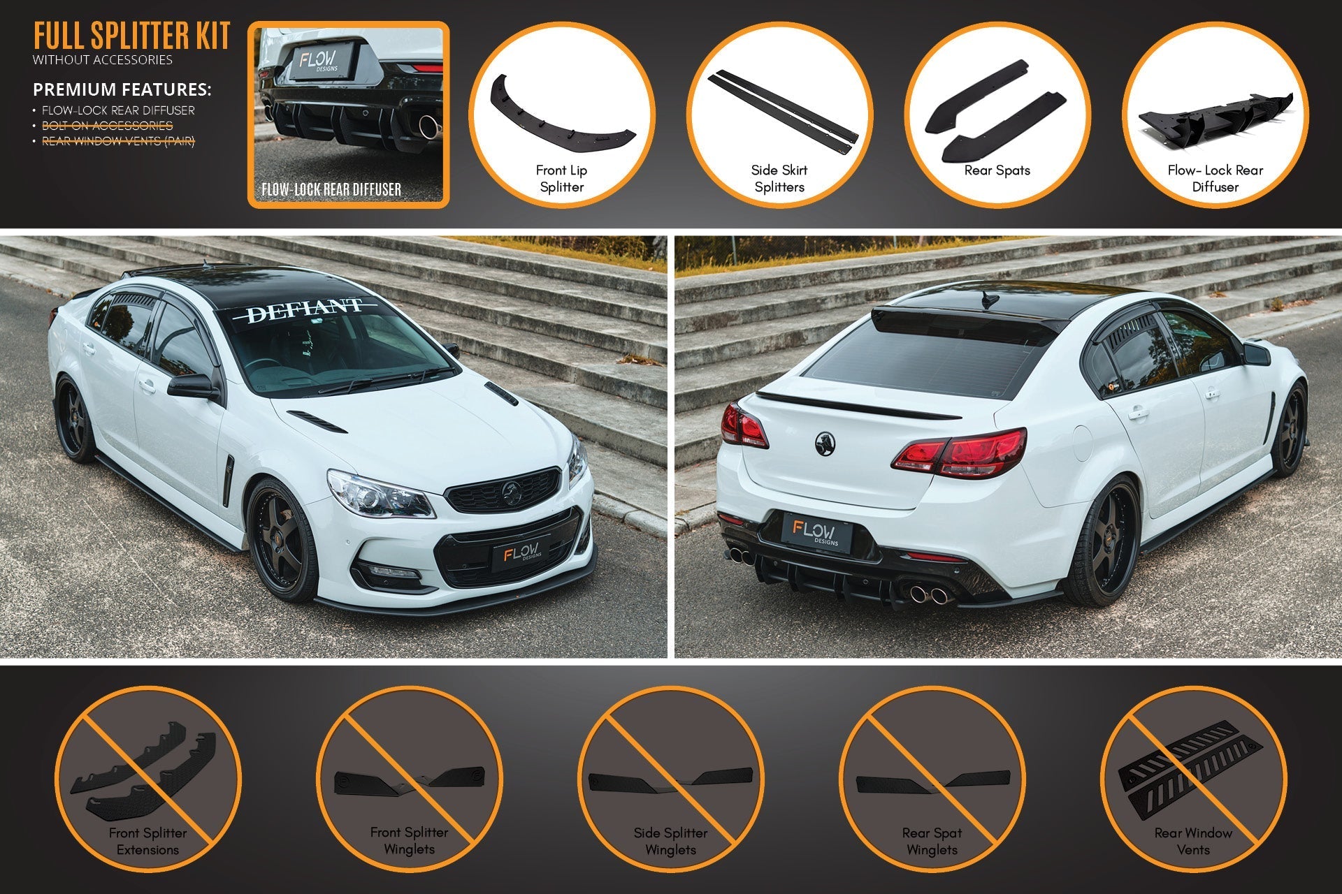 Flow Designs VF Commodore S2 Sedan Full Lip Splitter Set - iilumolab