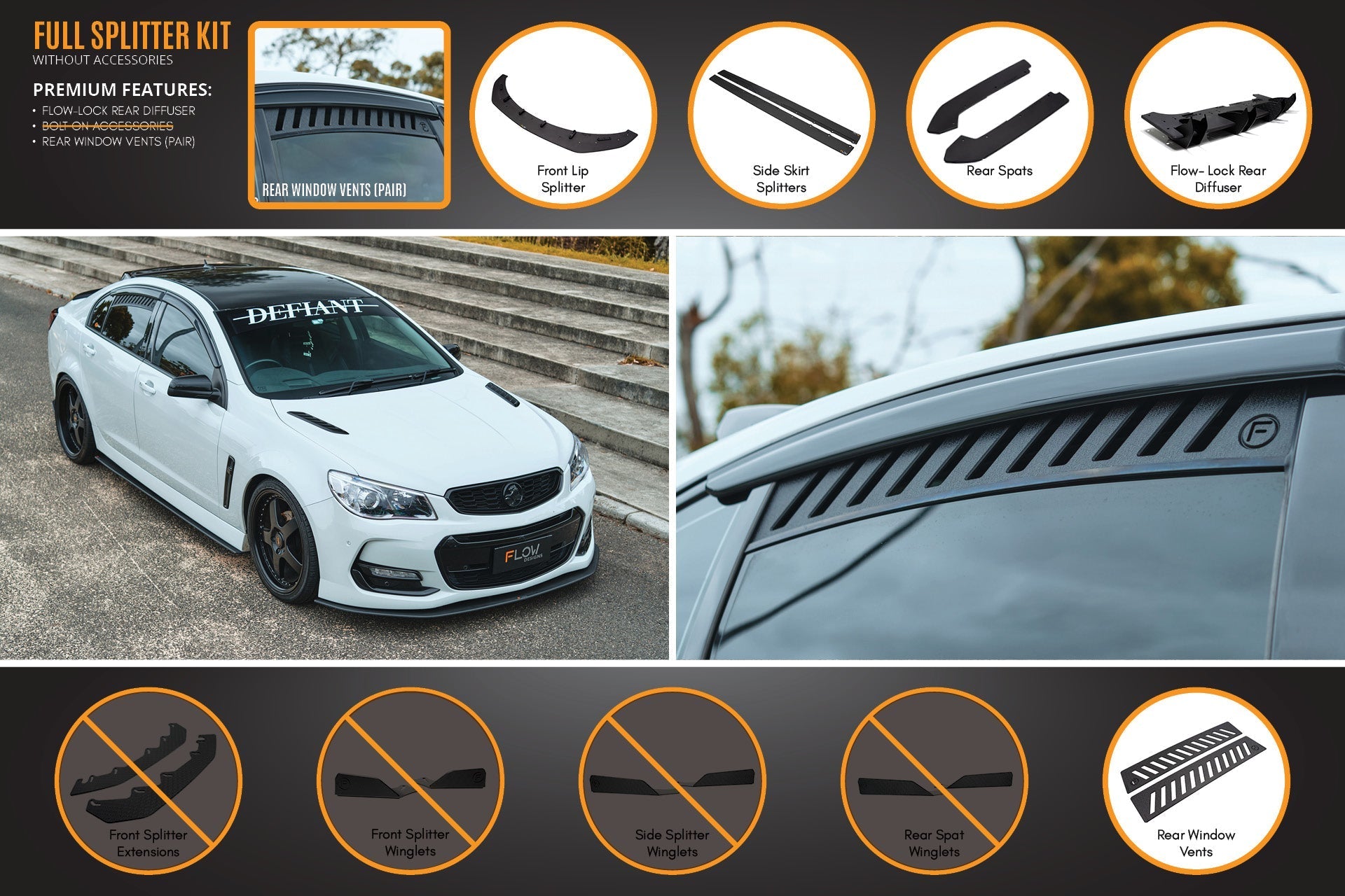 Flow Designs VF Commodore S2 Sedan Full Lip Splitter Set - iilumolab
