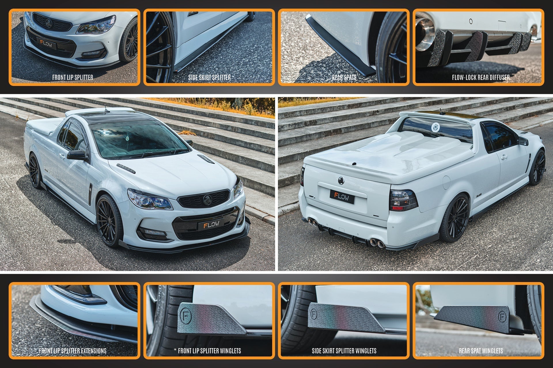 Flow Designs VF Commodore S2 Ute Full Lip Splitter Set - iilumolab