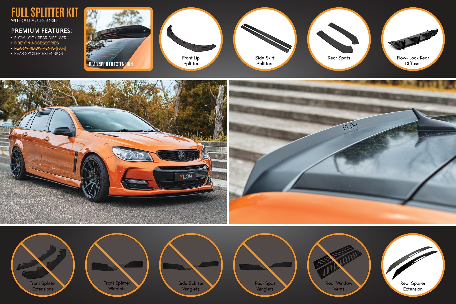 Flow Designs VF Commodore S2 Wagon Full Lip Splitter Set - iilumolab