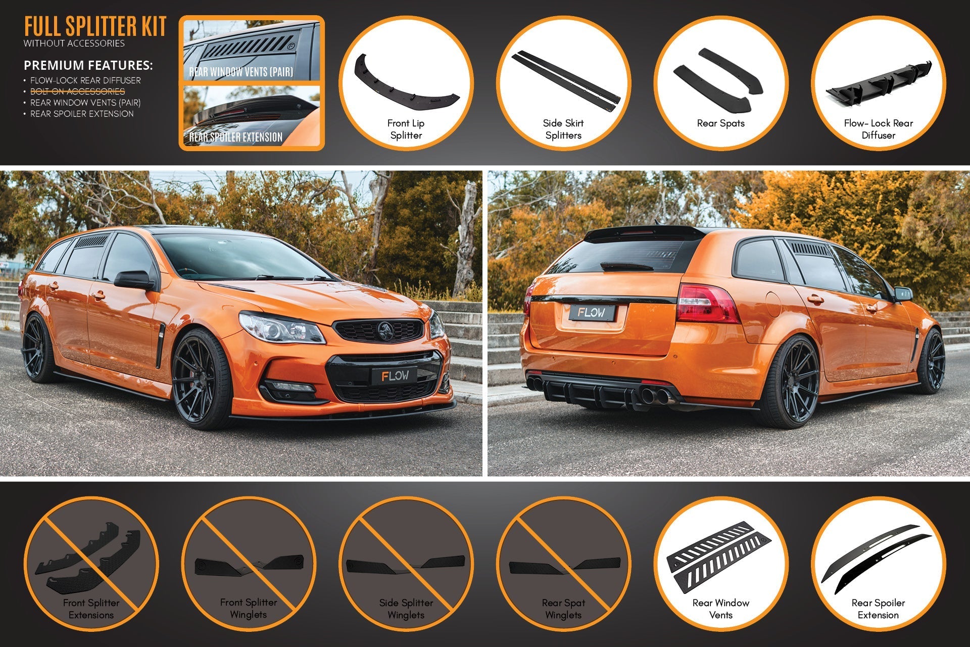 Flow Designs VF Commodore S2 Wagon Full Lip Splitter Set - iilumolab