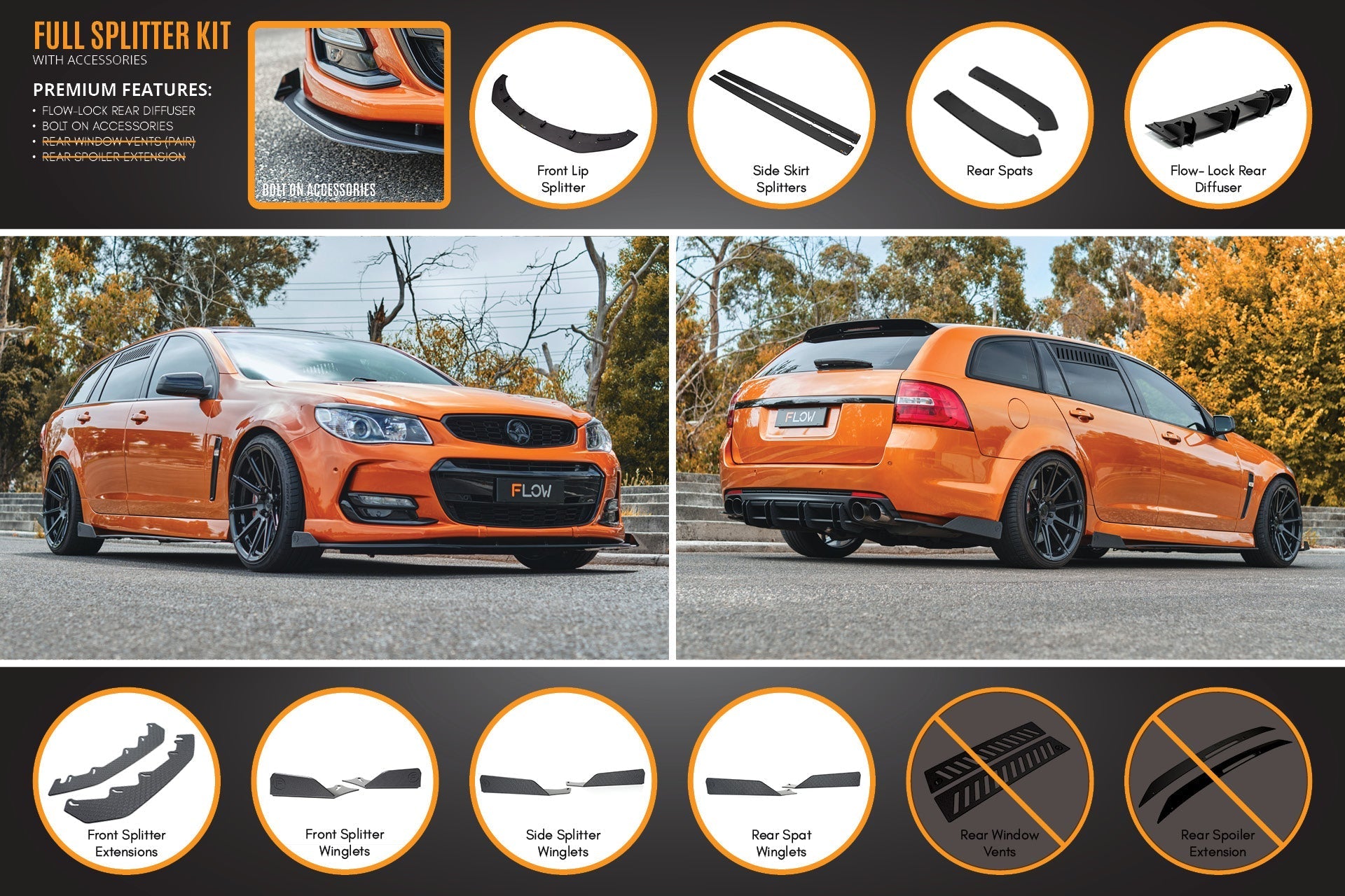 Flow Designs VF Commodore S2 Wagon Full Lip Splitter Set - iilumolab