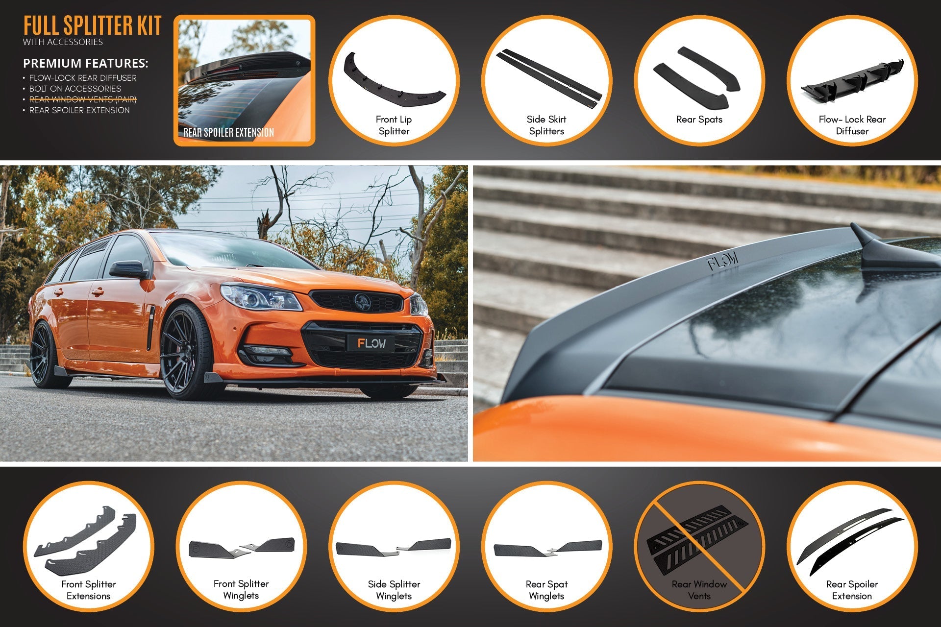 Flow Designs VF Commodore S2 Wagon Full Lip Splitter Set - iilumolab