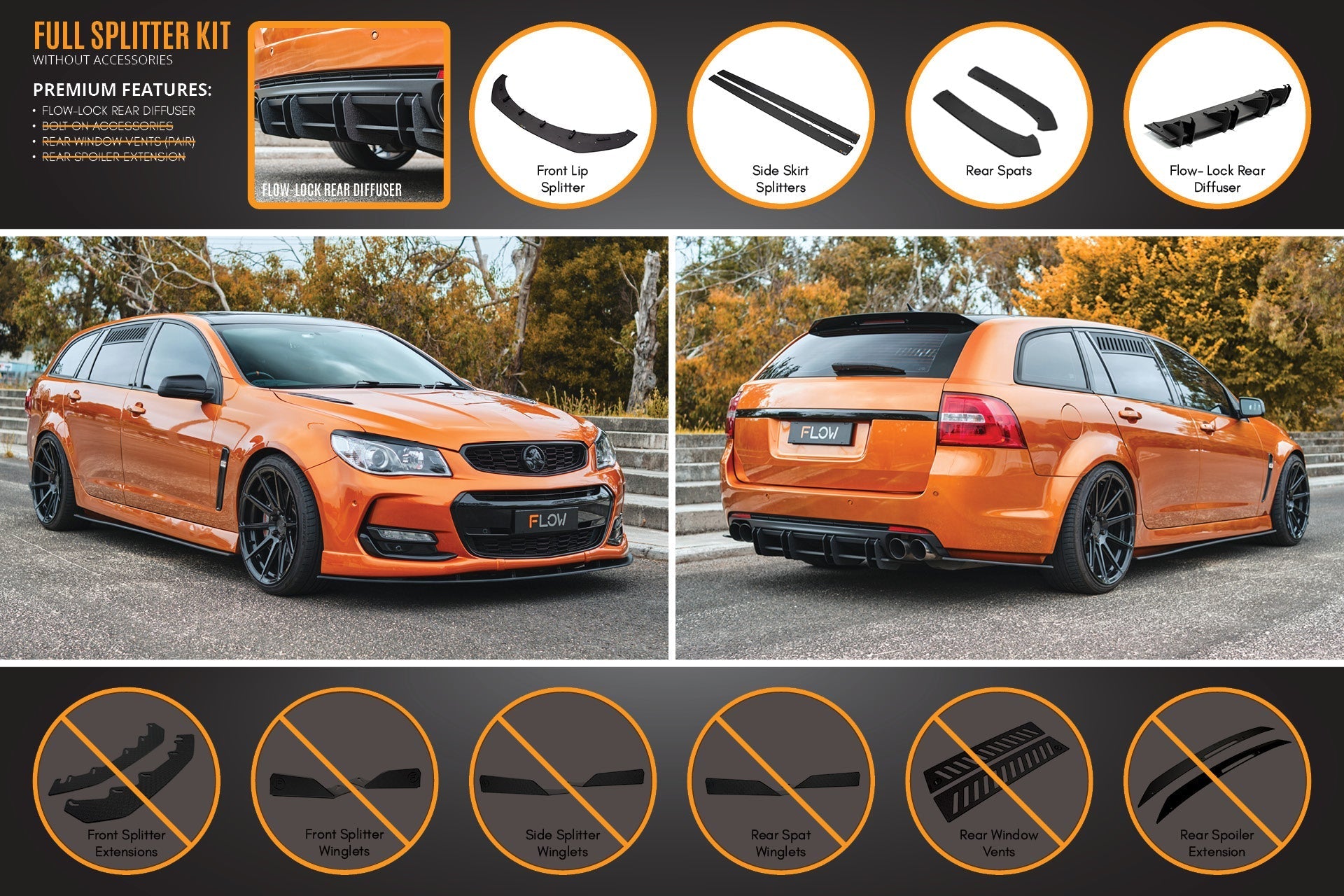 Flow Designs VF Commodore S2 Wagon Full Lip Splitter Set - iilumolab