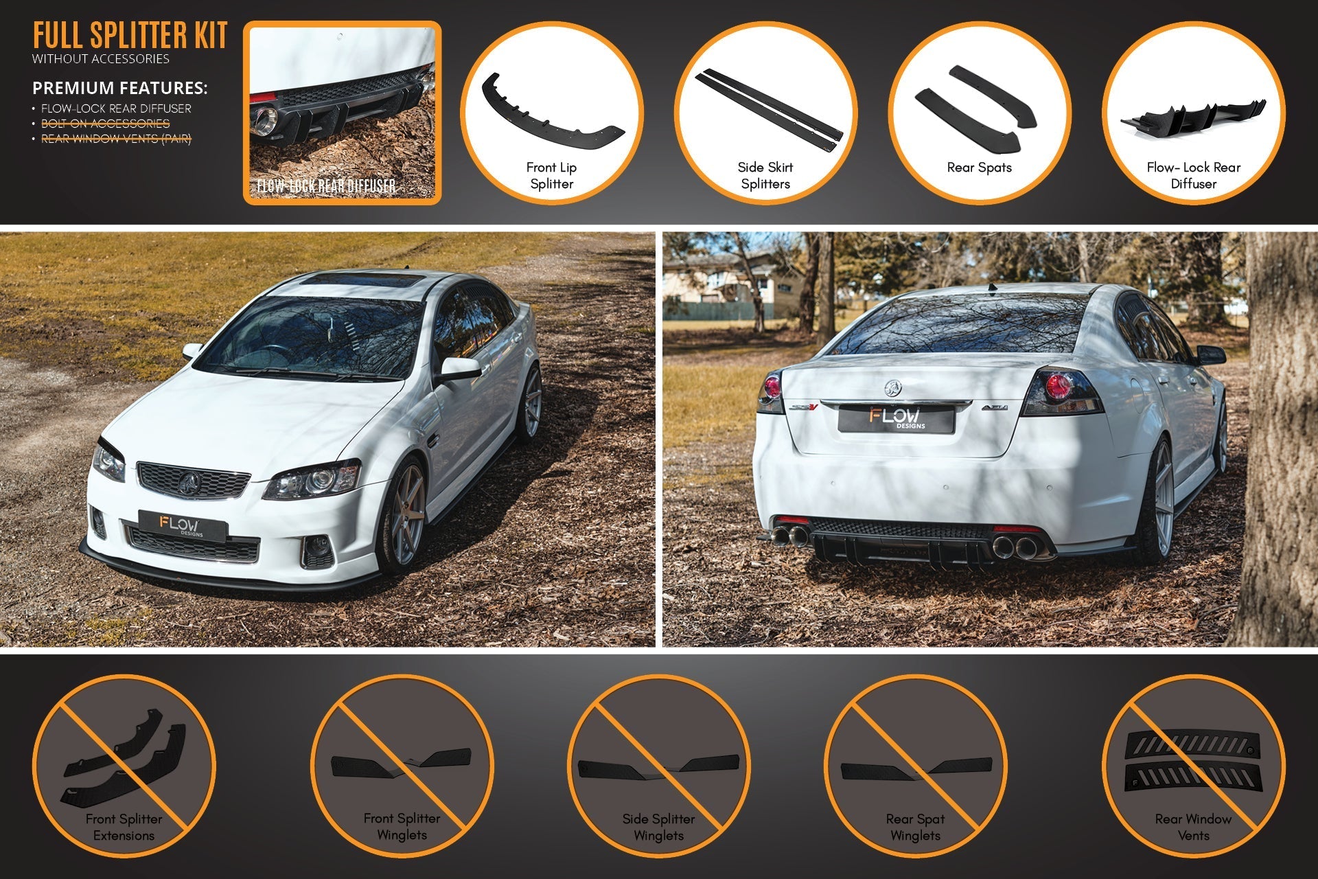 VE Commodore S2 Sedan Full Lip Splitter Set - iilumolab