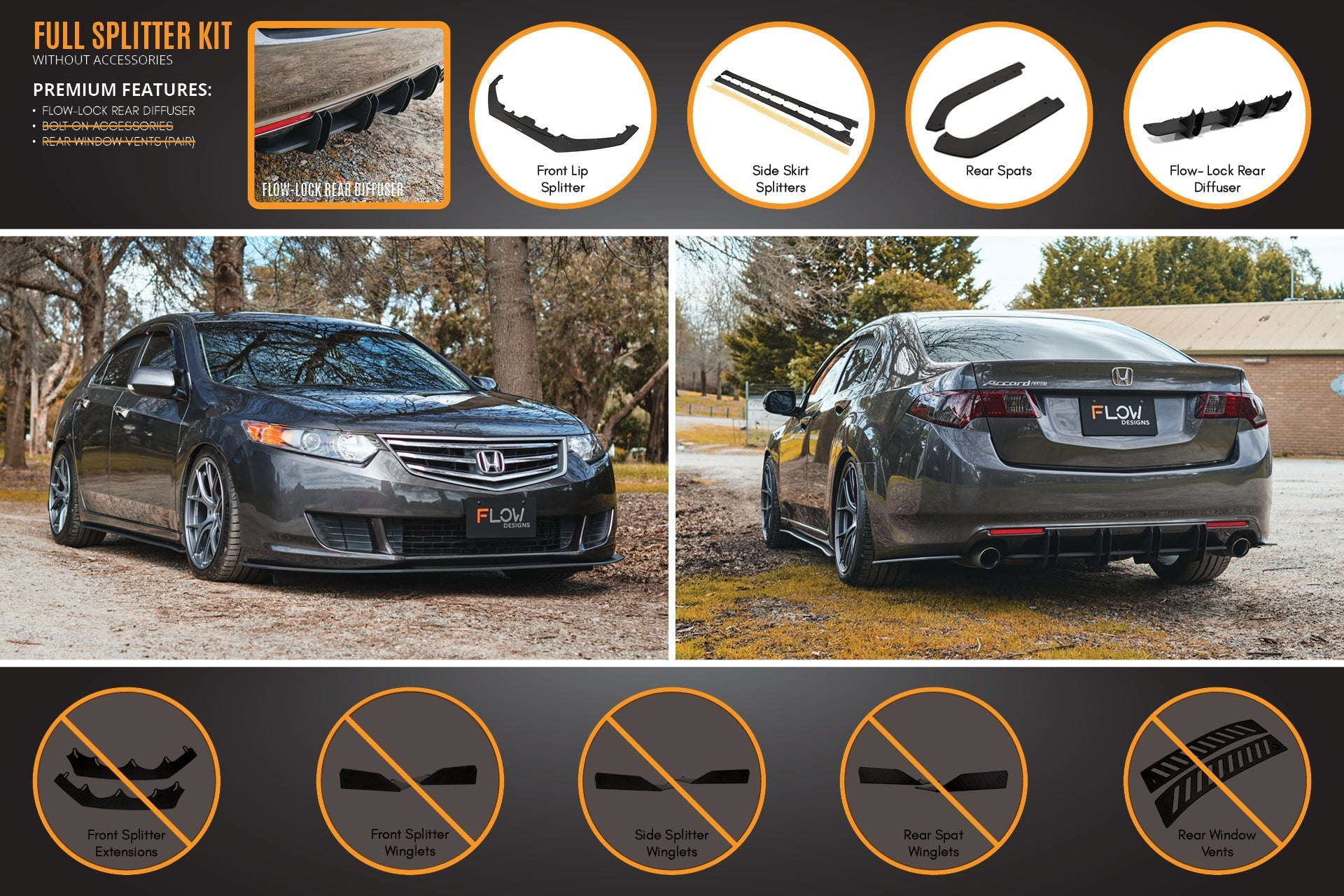 Flow Designs CU2 Accord Euro Full Lip Splitter Set - Standard - iilumolab