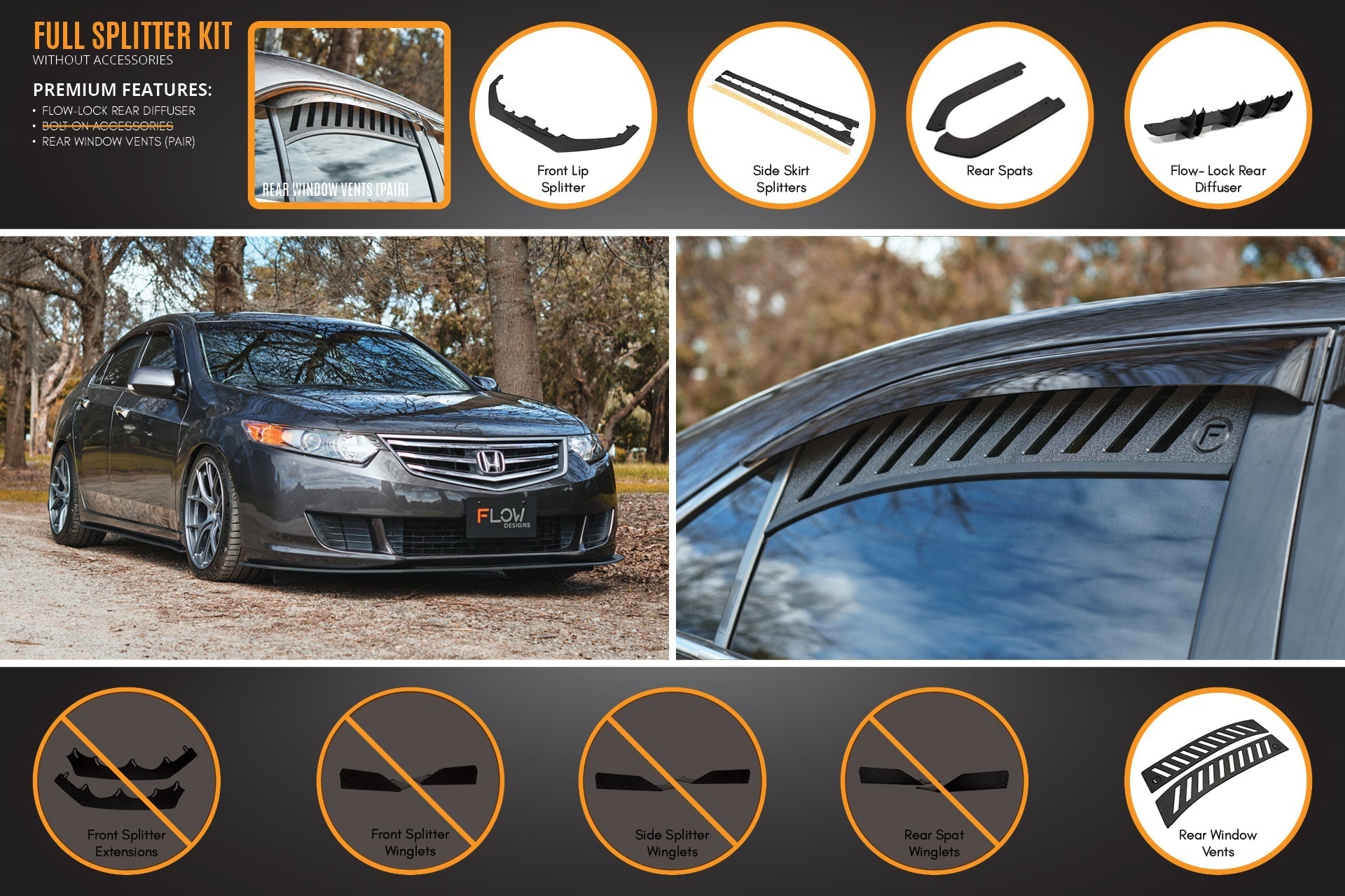 Flow Designs CU2 Accord Euro Full Lip Splitter Set - Standard - iilumolab