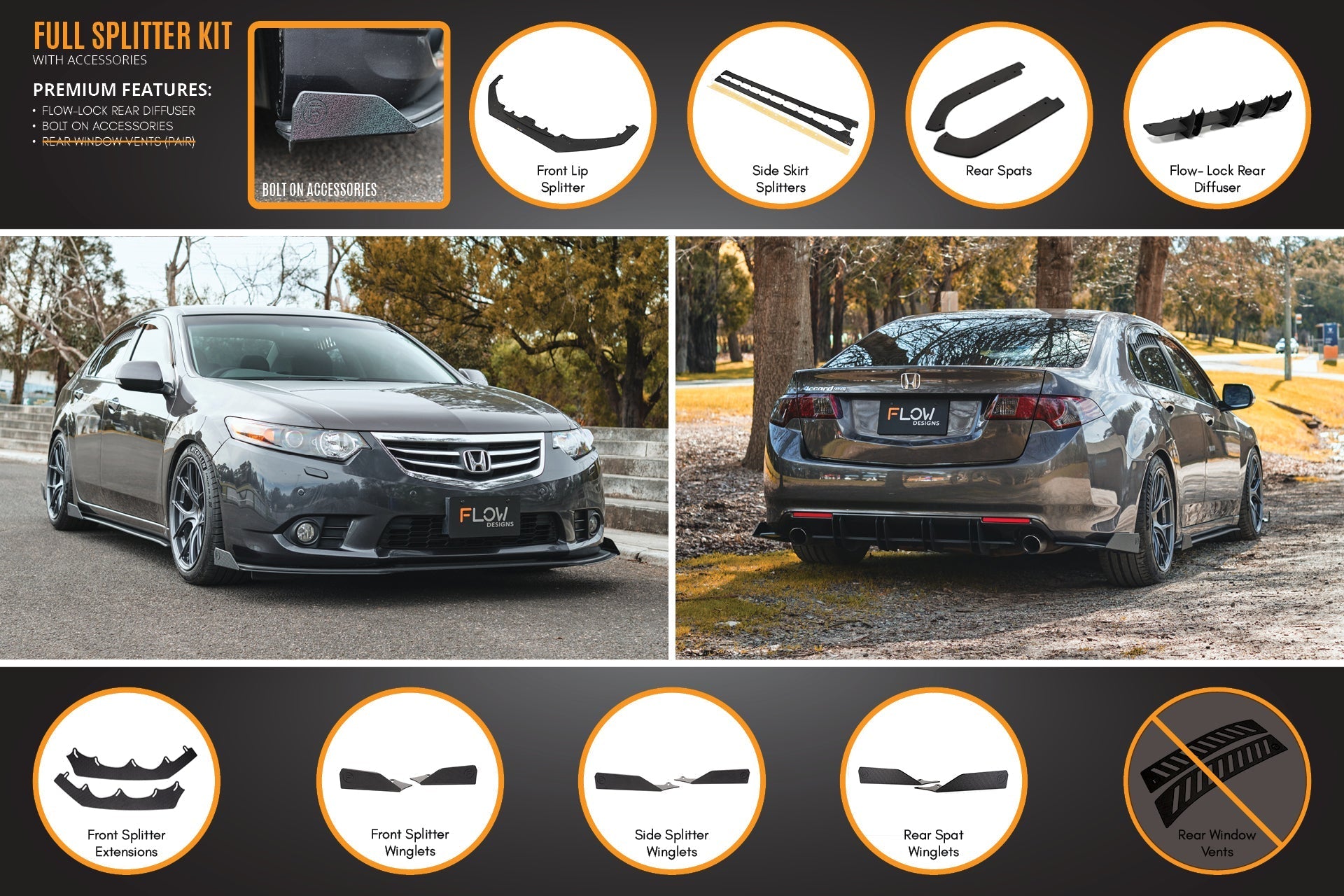 Flow Designs CU2 Accord Euro Full Lip Splitter Set - Standard - iilumolab