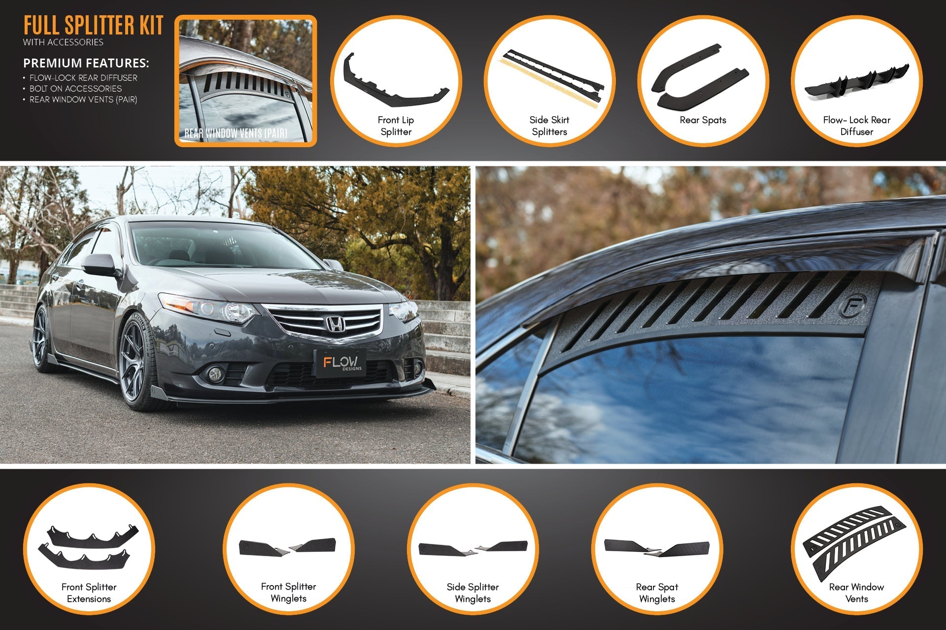 Flow Designs CU2 Accord Euro Full Lip Splitter Set - Standard - iilumolab