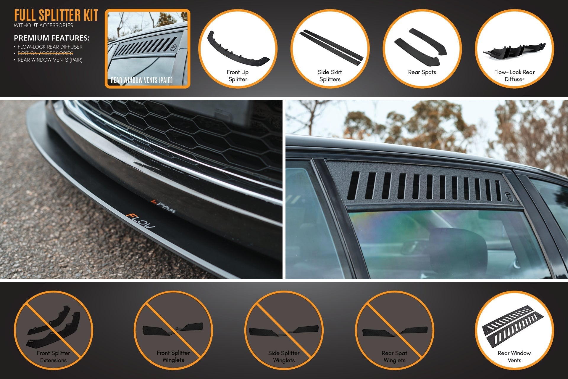 Flow Designs VE Commodore S1 Wagon Full Lip Splitter Set - iilumolab