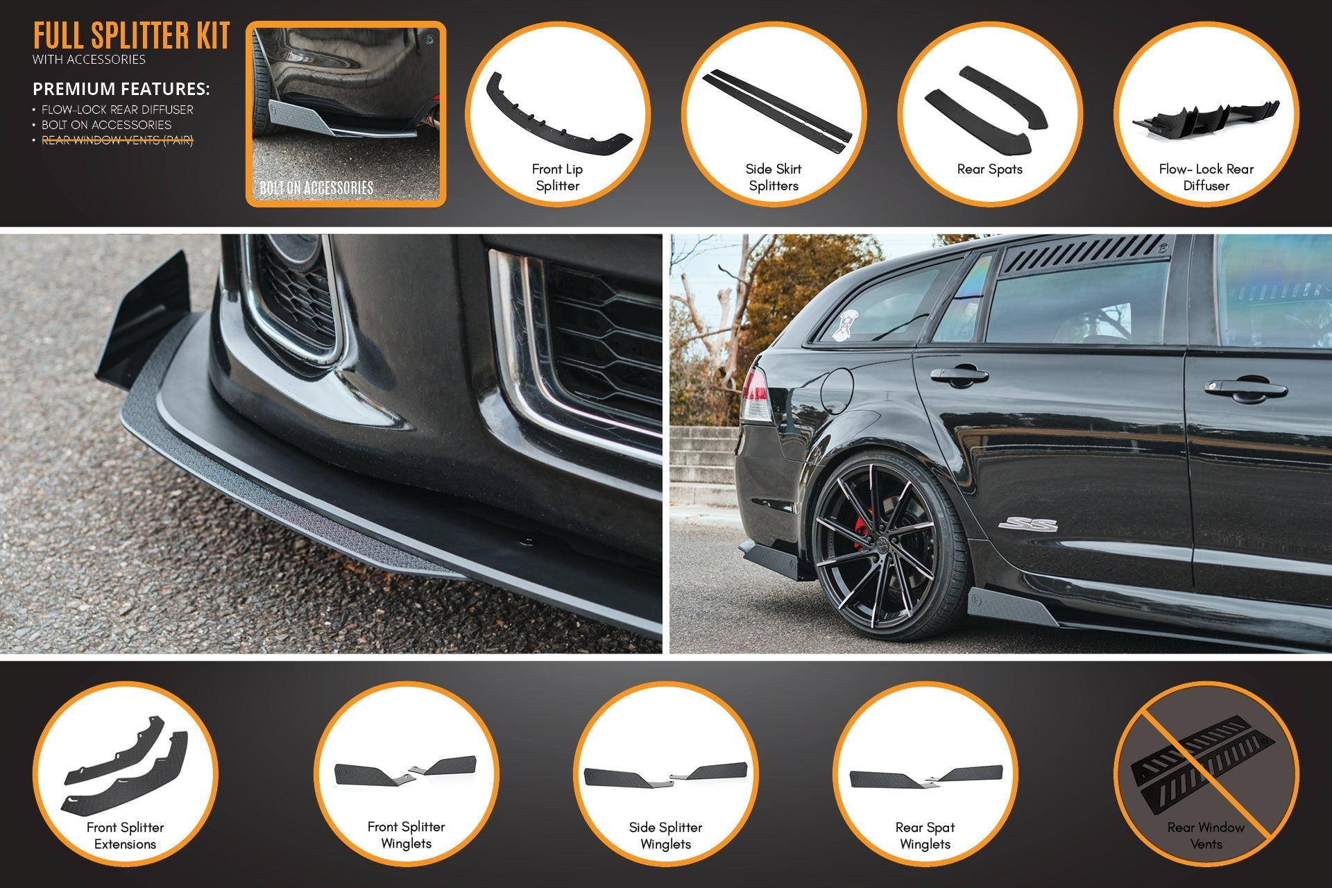 Flow Designs VE Commodore S1 Wagon Full Lip Splitter Set - iilumolab